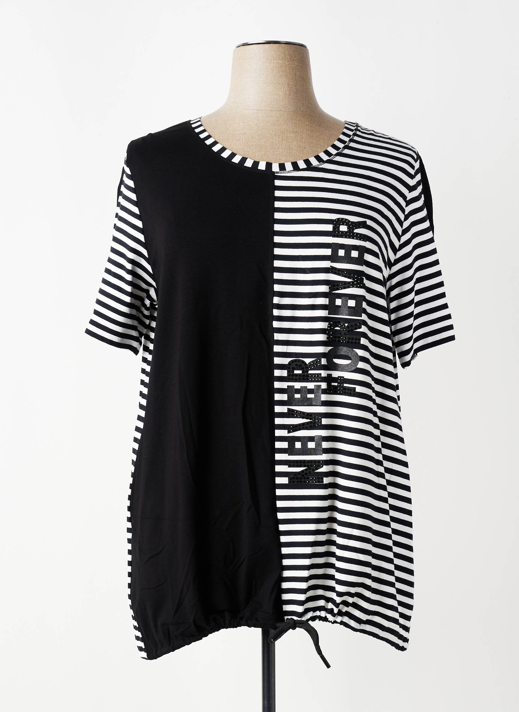 T-shirt sérigraphie avec strass manches courtes noir SEE YOU femme