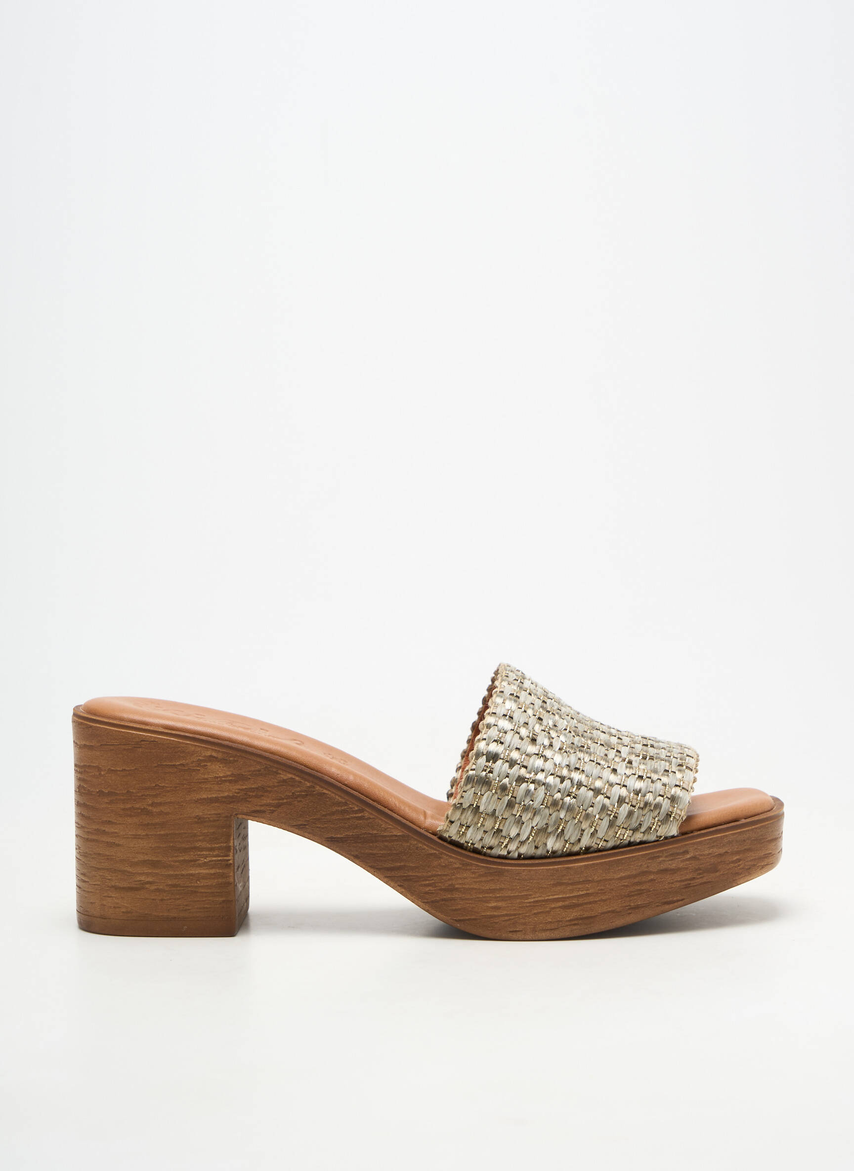Mules/sabots tissage tressé talon de 7 à 9cm vert KAOLA femme