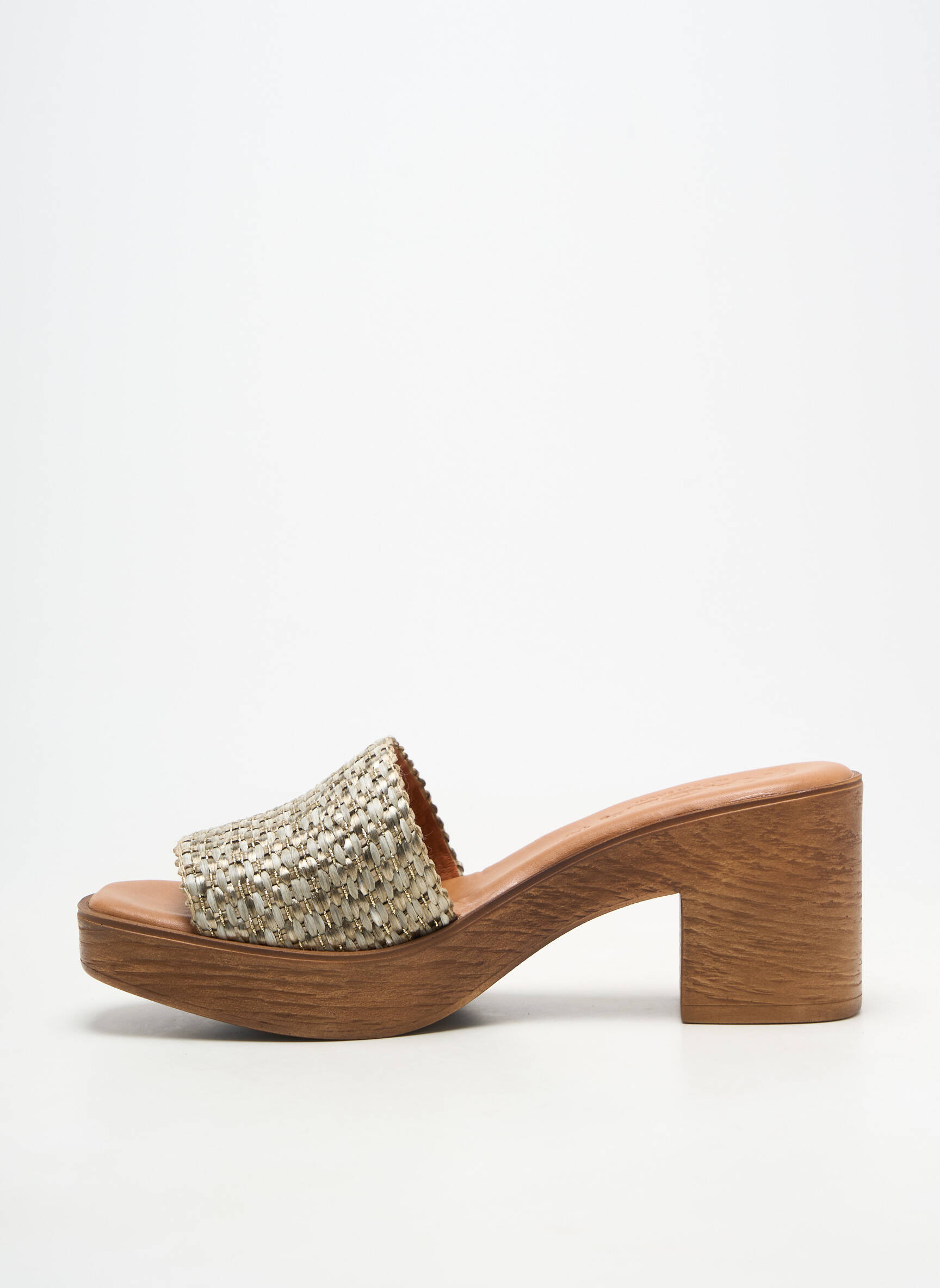 Mules/sabots tissage tressé talon de 7 à 9cm vert KAOLA femme