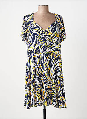 Robe mi-longue imprimé fantaisie manches courtes bleu GUY DUBOUIS femme