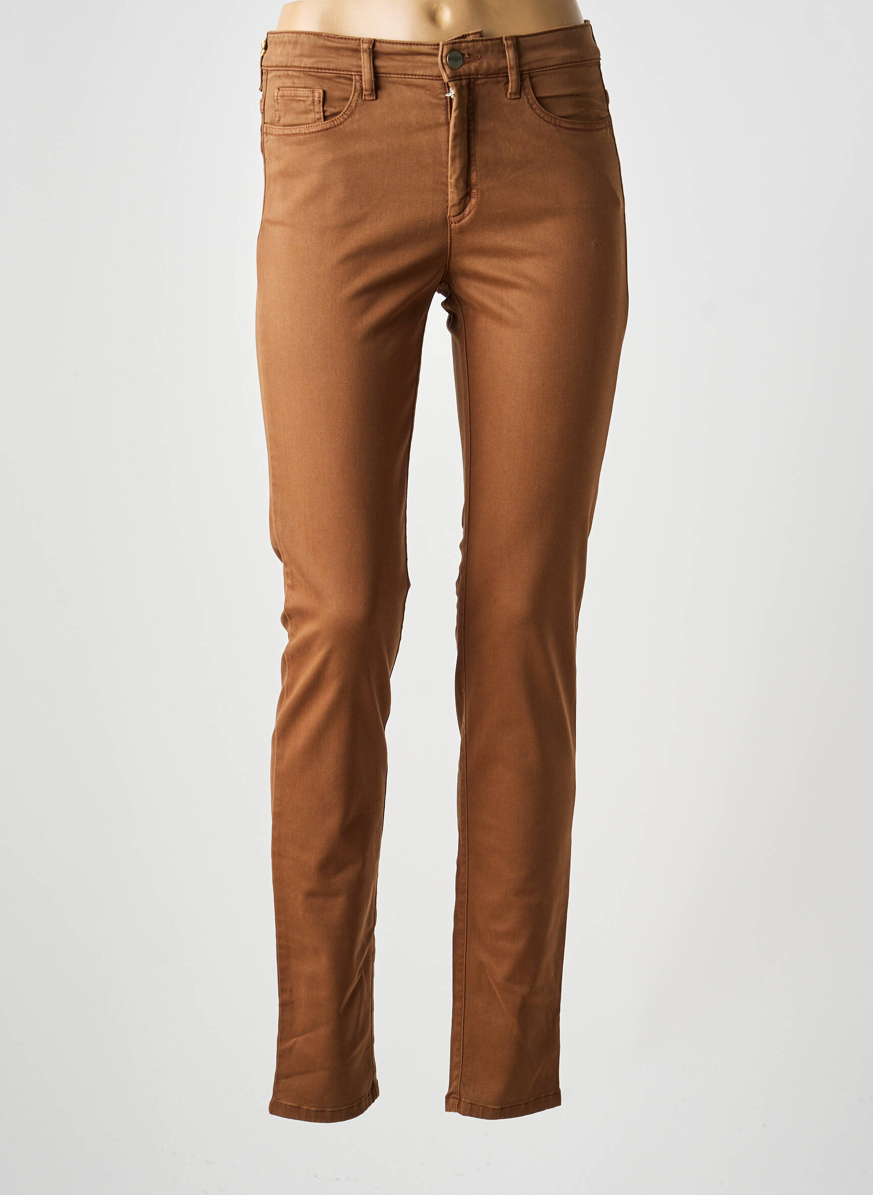 Pantalon slim tissage popeline taille normale marron COUTURIST femme