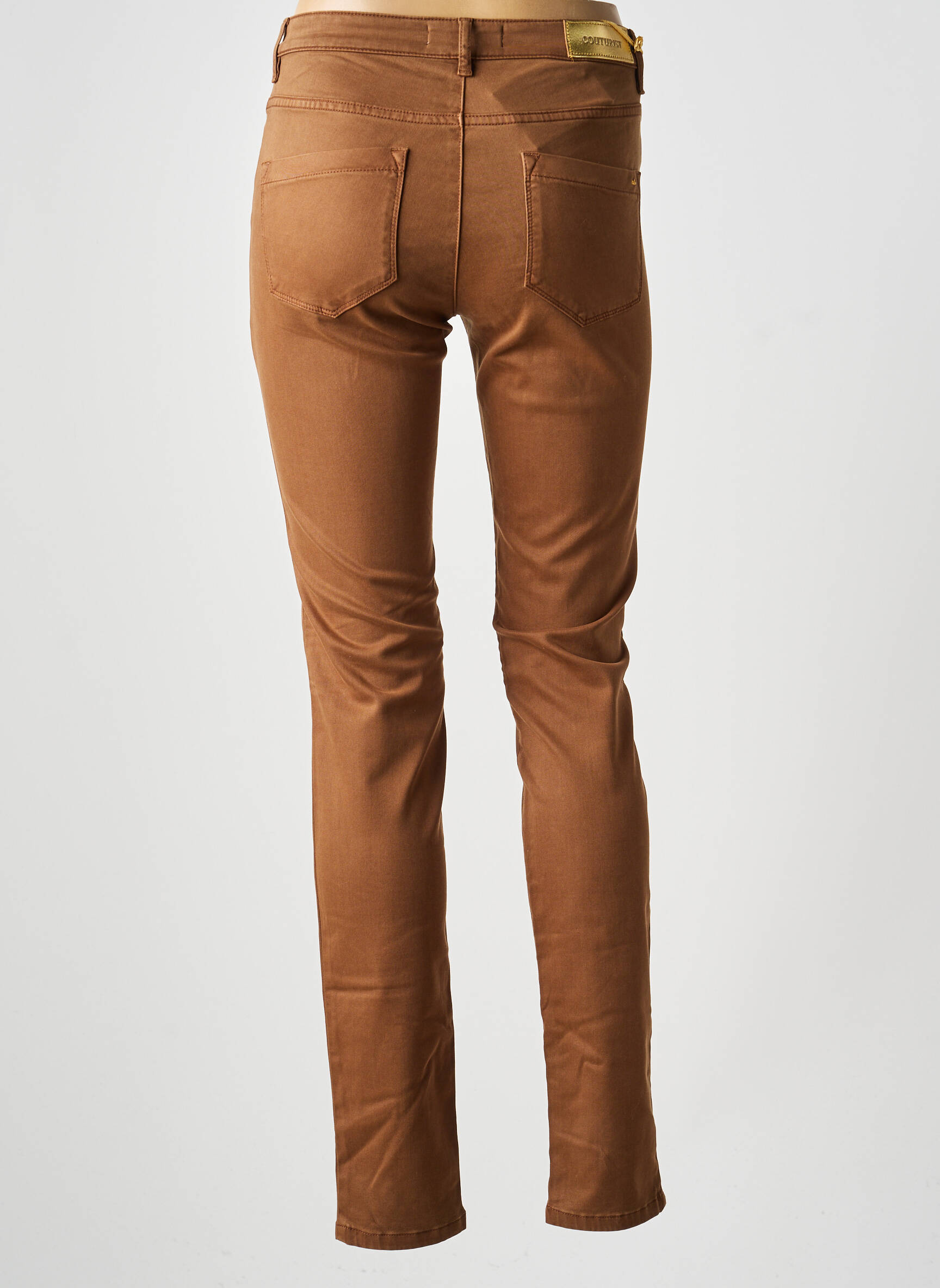 Pantalon slim tissage popeline taille normale marron COUTURIST femme