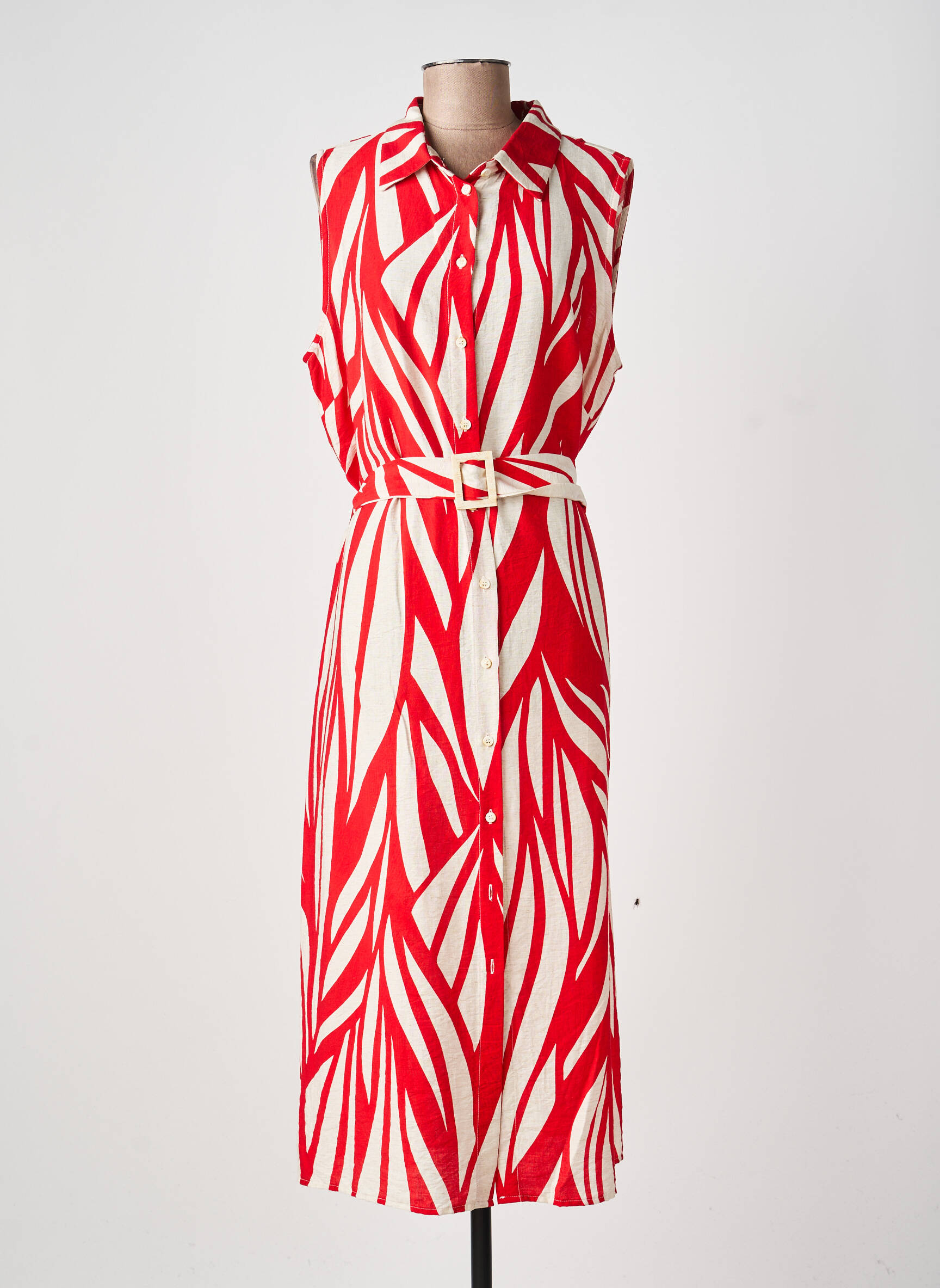 Robe longue imprimé fantaisie manches courtes rouge PAZ TORRAS femme