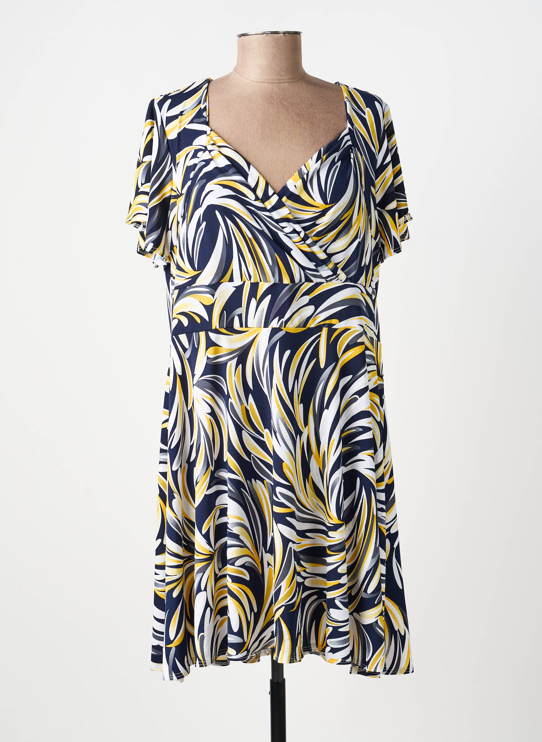 Robe mi-longue imprimé fantaisie manches courtes bleu GUY DUBOUIS femme