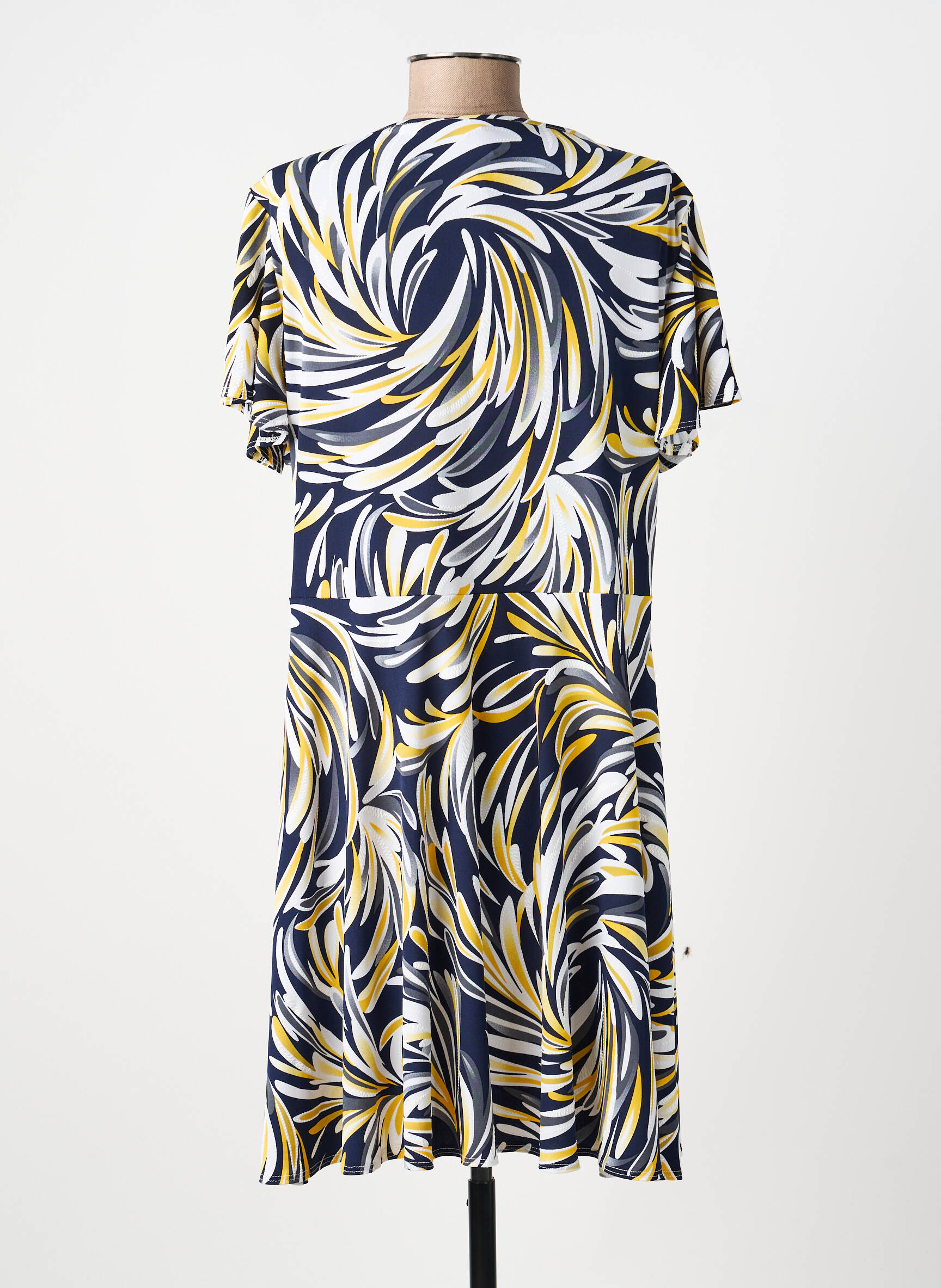 Robe mi-longue imprimé fantaisie manches courtes bleu GUY DUBOUIS femme