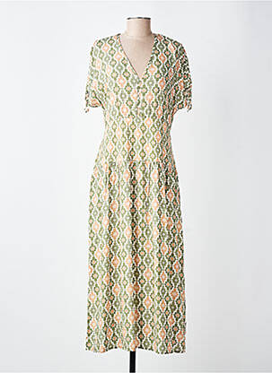 Robe longue imprimé fantaisie manches courtes vert GUITARE femme