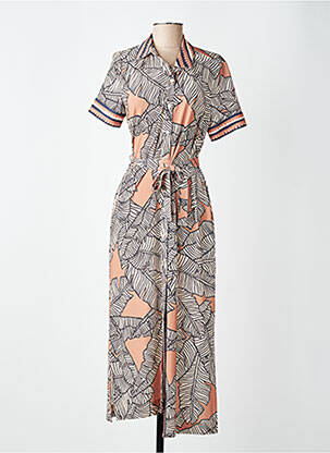 Robe longue imprimé fantaisie manches courtes marron FUEGO WOMAN femme