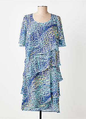 Robe mi-longue imprimé fantaisie manches courtes bleu GREGORY PAT femme
