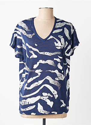T-shirt sérigraphie floquée manches courtes bleu MARBLE femme