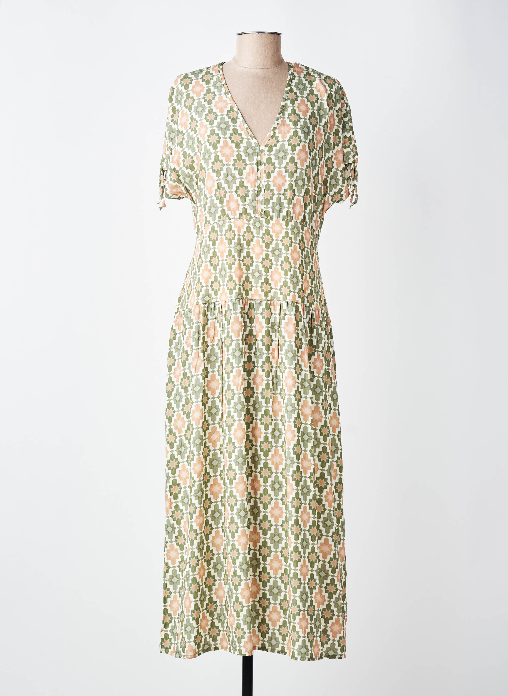 Robe longue imprimé fantaisie manches courtes vert GUITARE femme