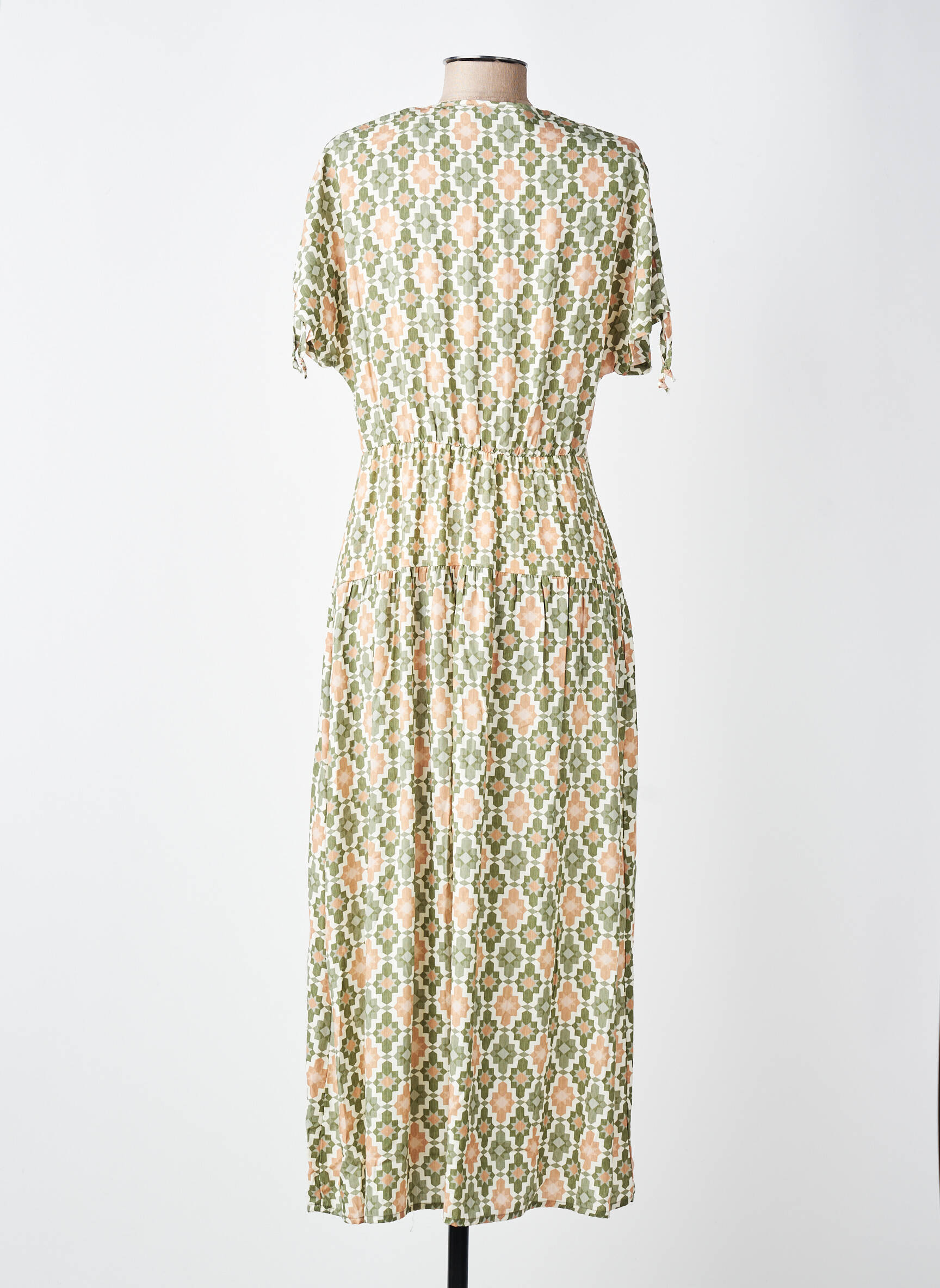 Robe longue imprimé fantaisie manches courtes vert GUITARE femme
