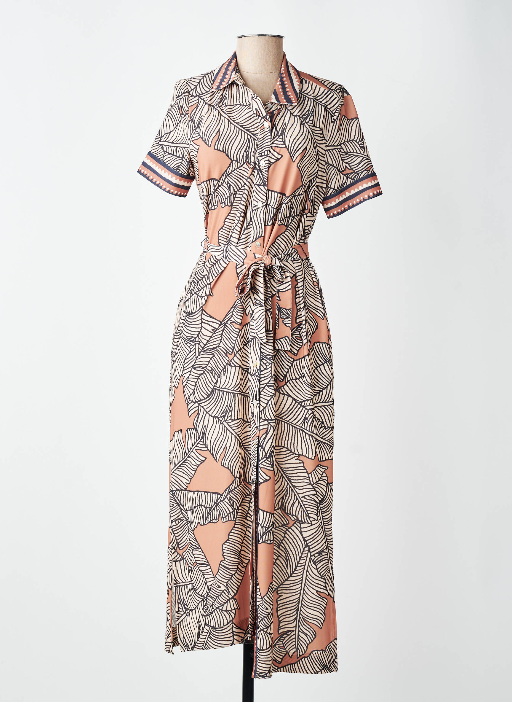 Robe longue imprimé fantaisie manches courtes marron FUEGO WOMAN femme