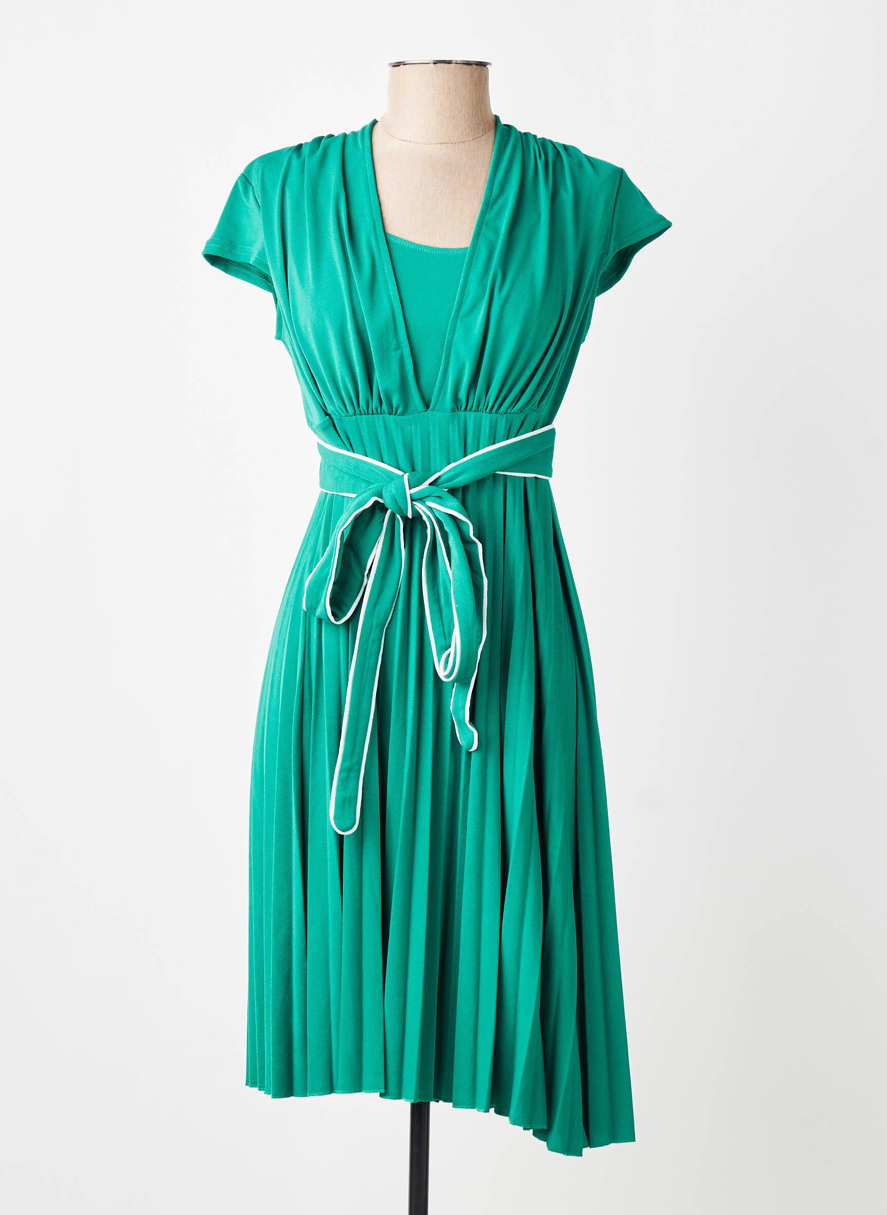 Robe mi-longue manches courtes manches courtes vert GREGORY PAT femme