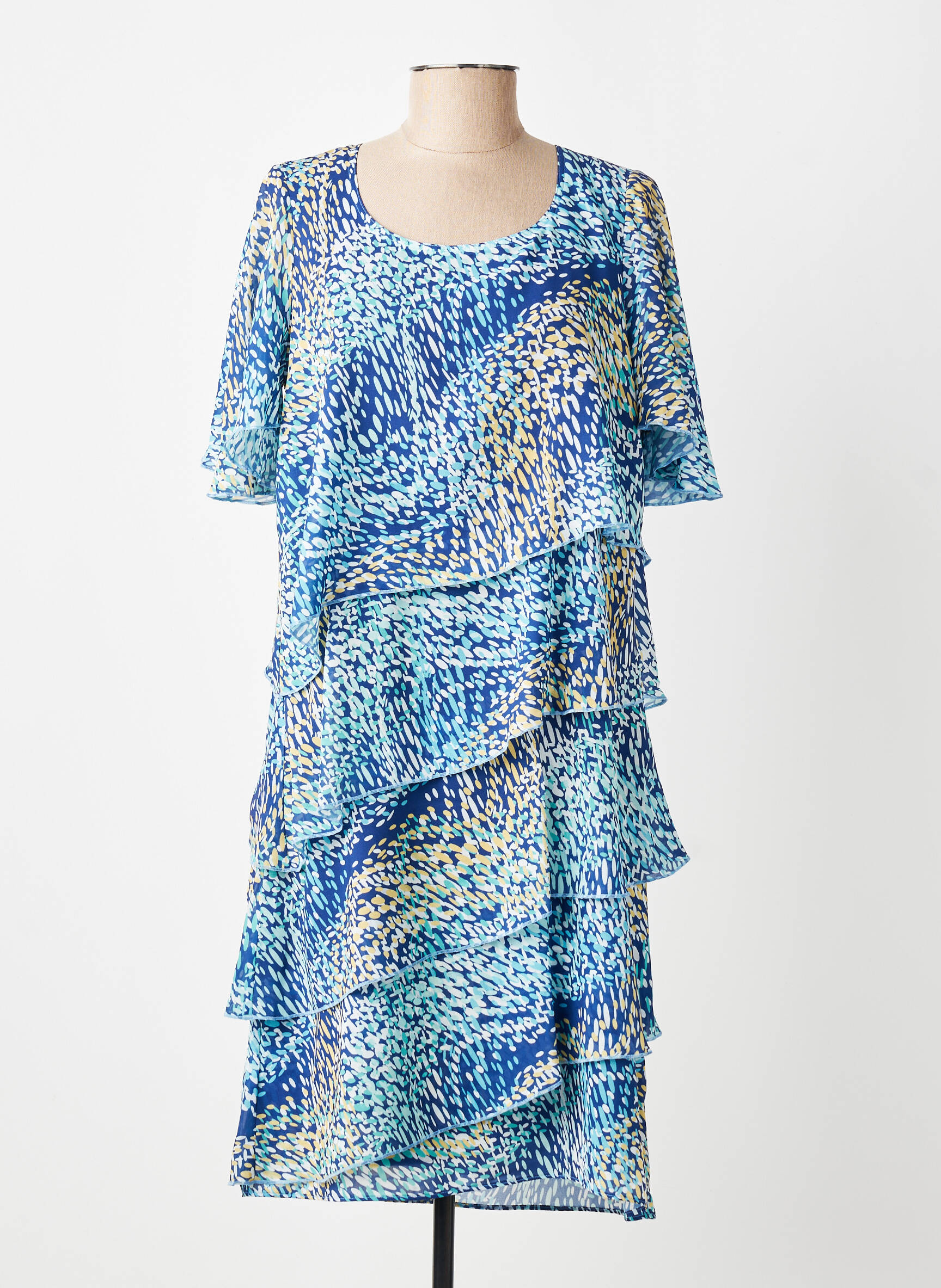 Robe mi-longue imprimé fantaisie manches courtes bleu GREGORY PAT femme