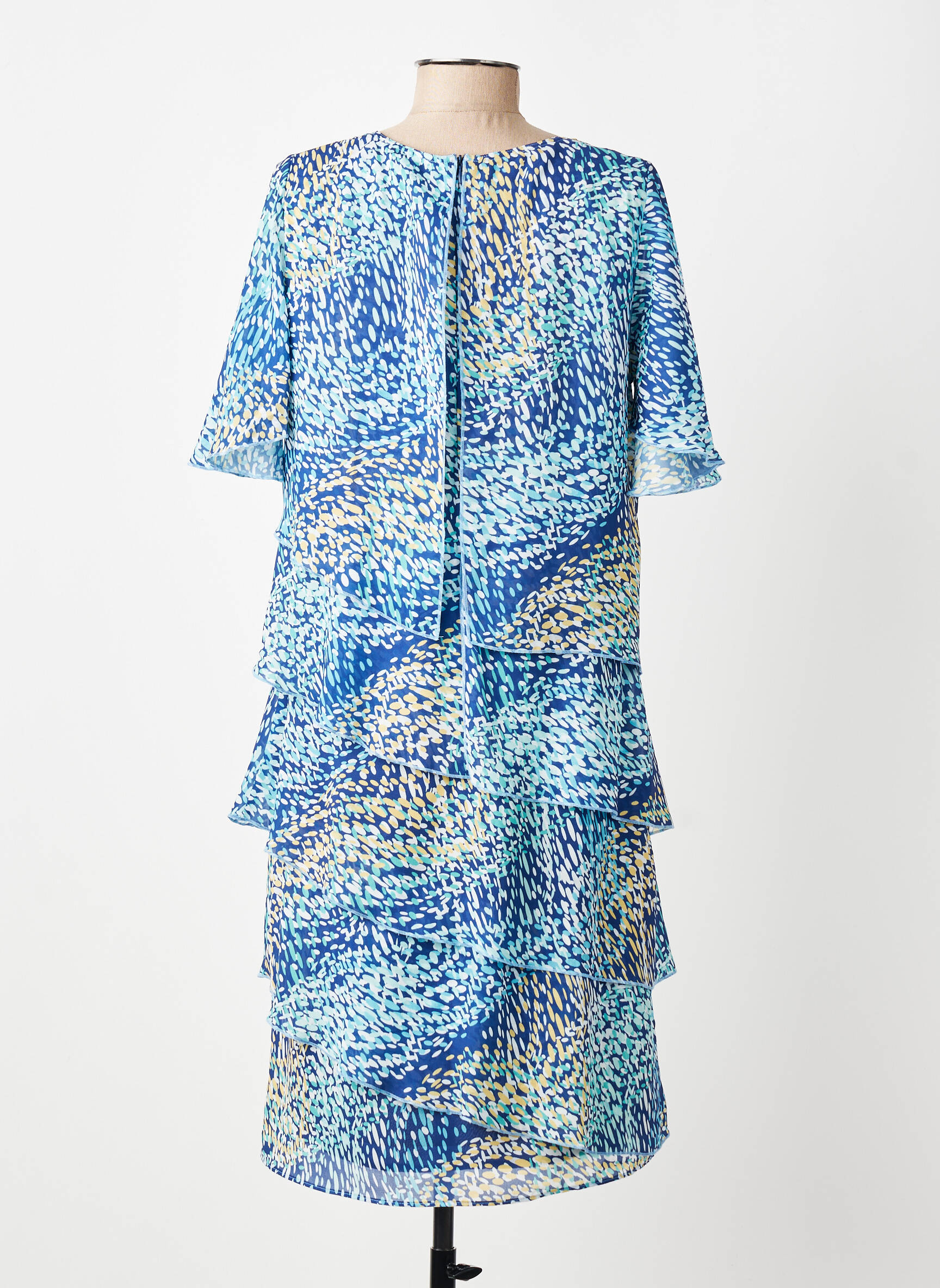 Robe mi-longue imprimé fantaisie manches courtes bleu GREGORY PAT femme