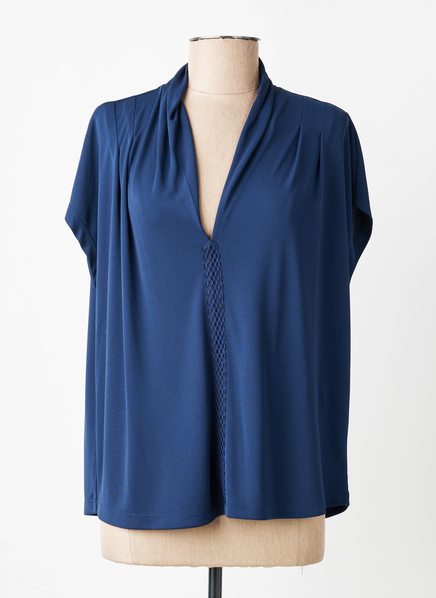 Top tissage crêpe manches courtes bleu ANANKE femme