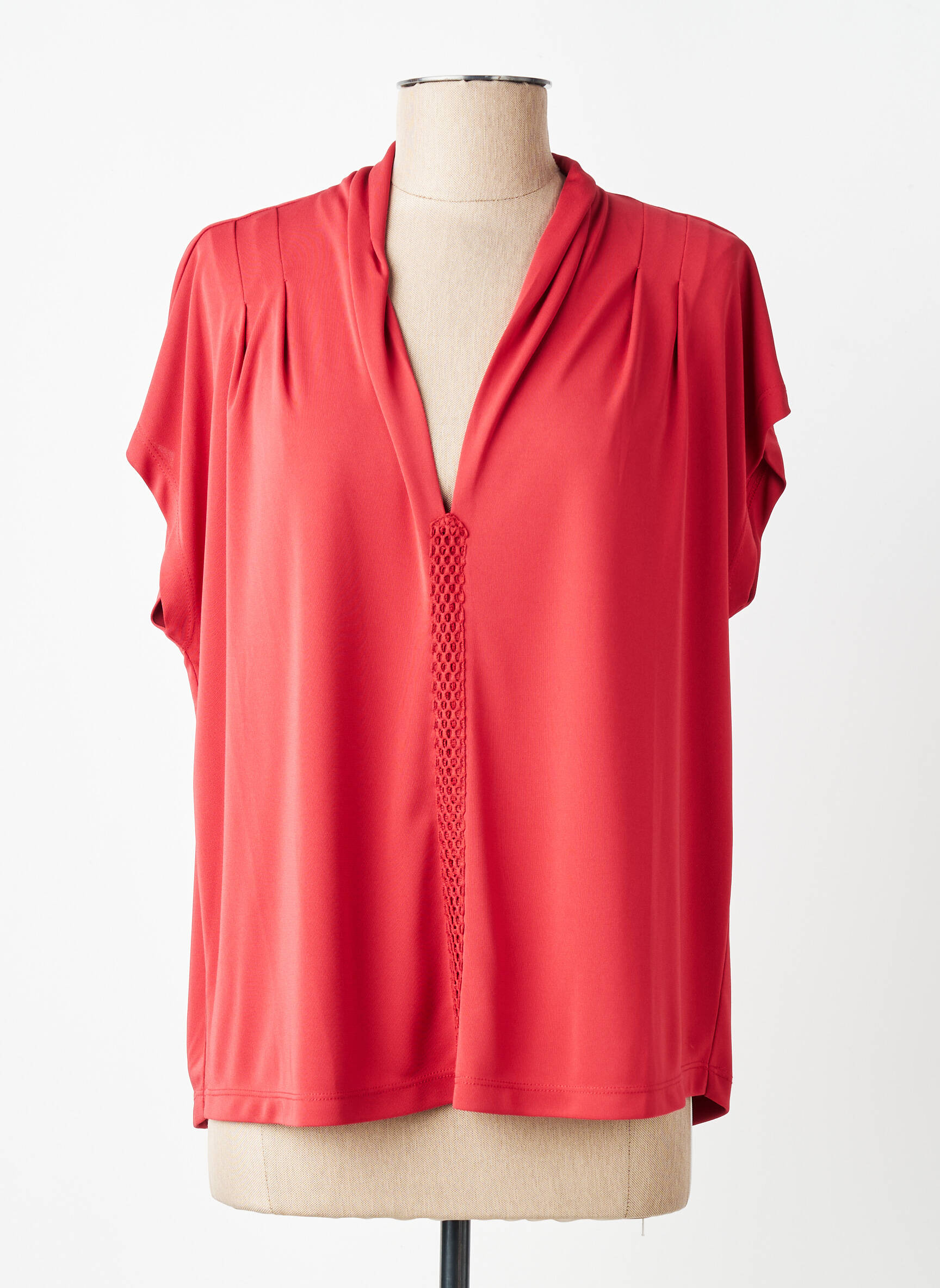 Top tissage crêpe manches courtes rouge ANANKE femme