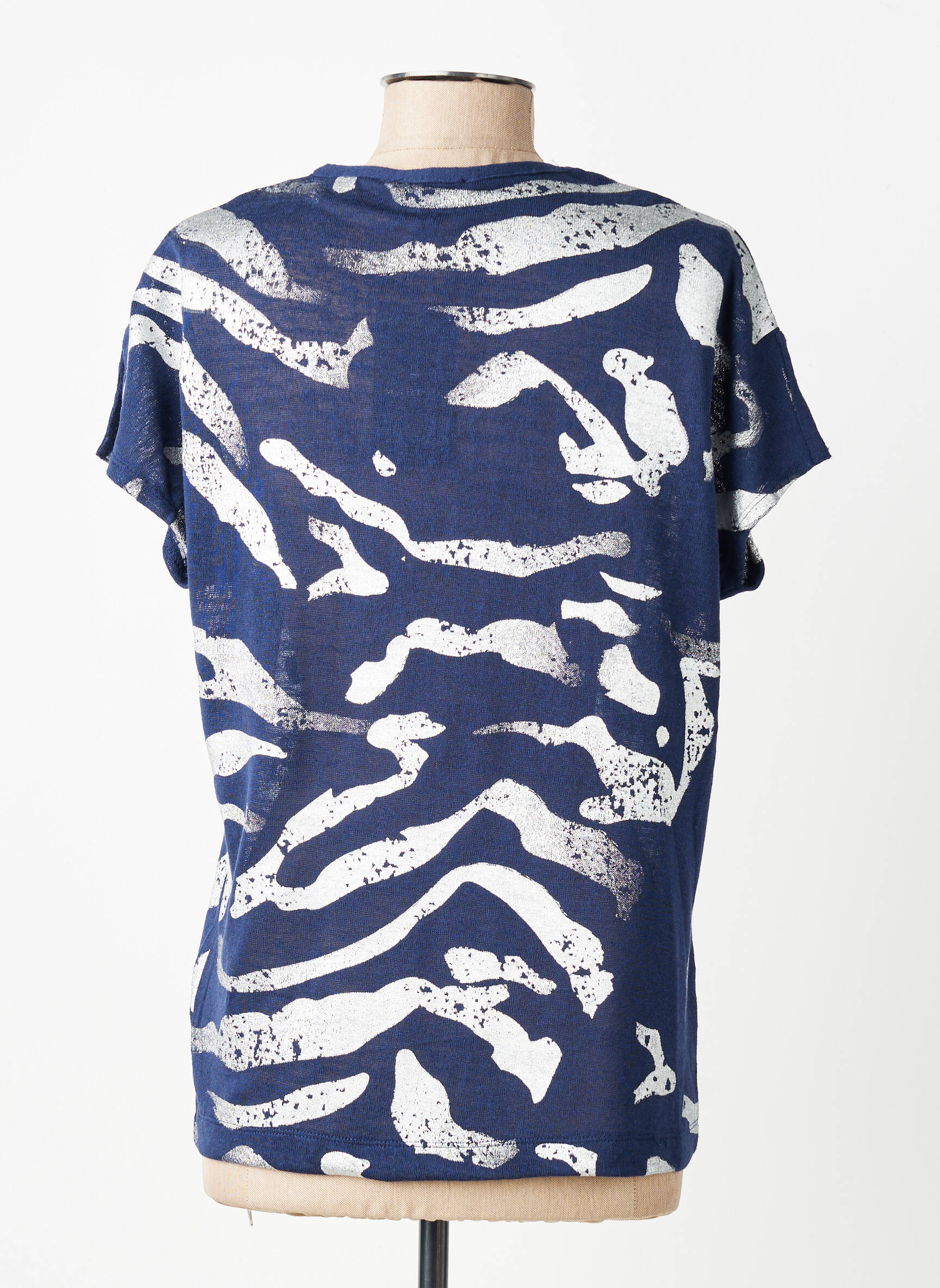 T-shirt sérigraphie floquée manches courtes bleu MARBLE femme