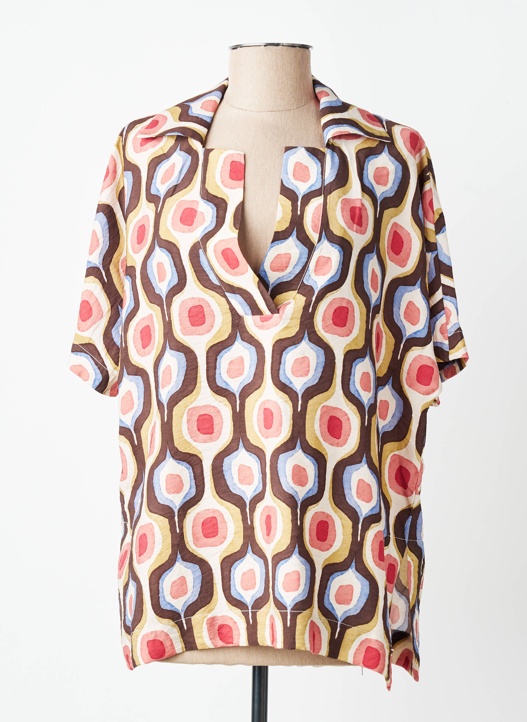 Top tissage crêpe manches courtes marron LION OF PORCHES femme