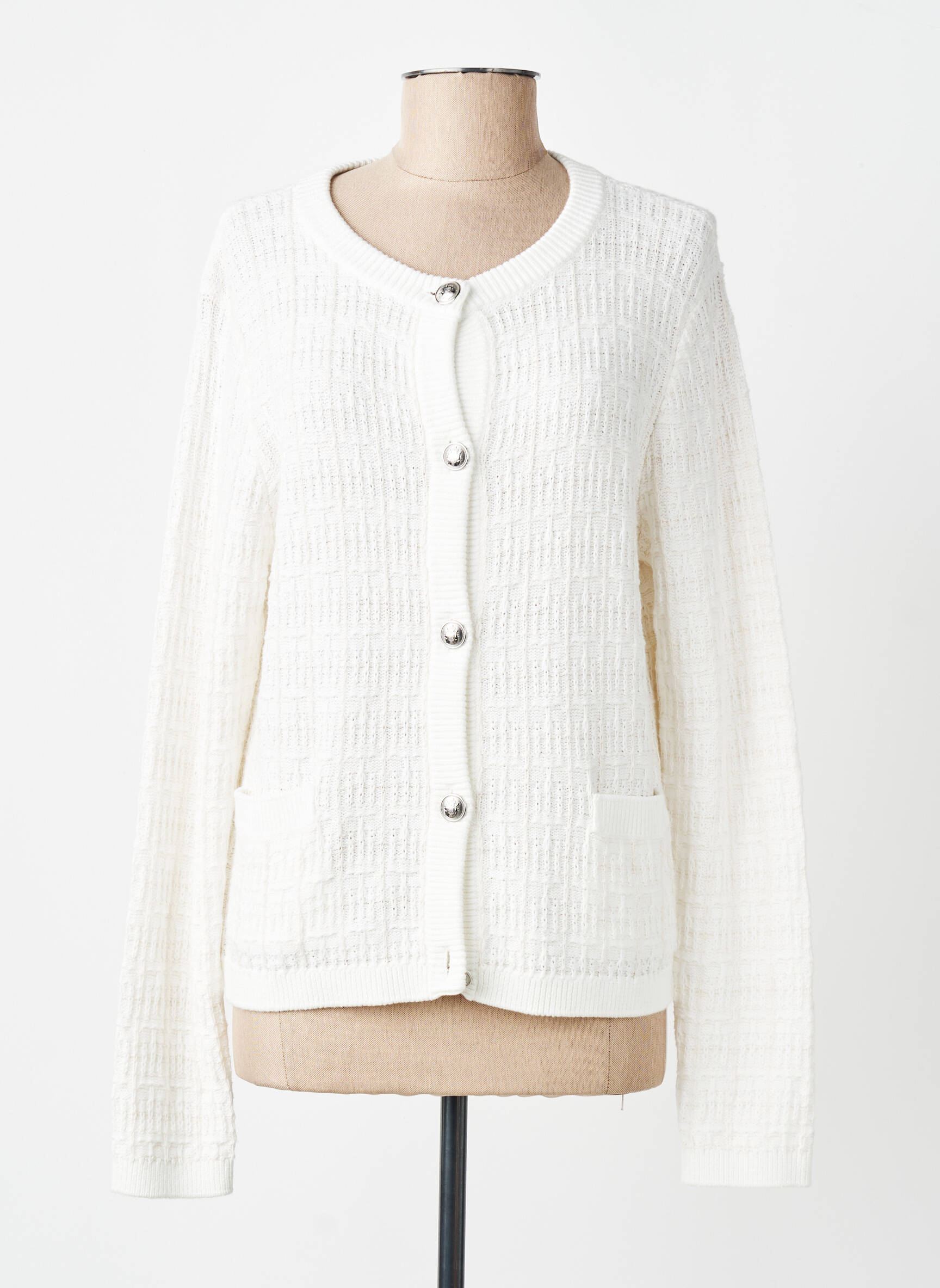 Gilet manches longues col rond blanc OLSEN femme