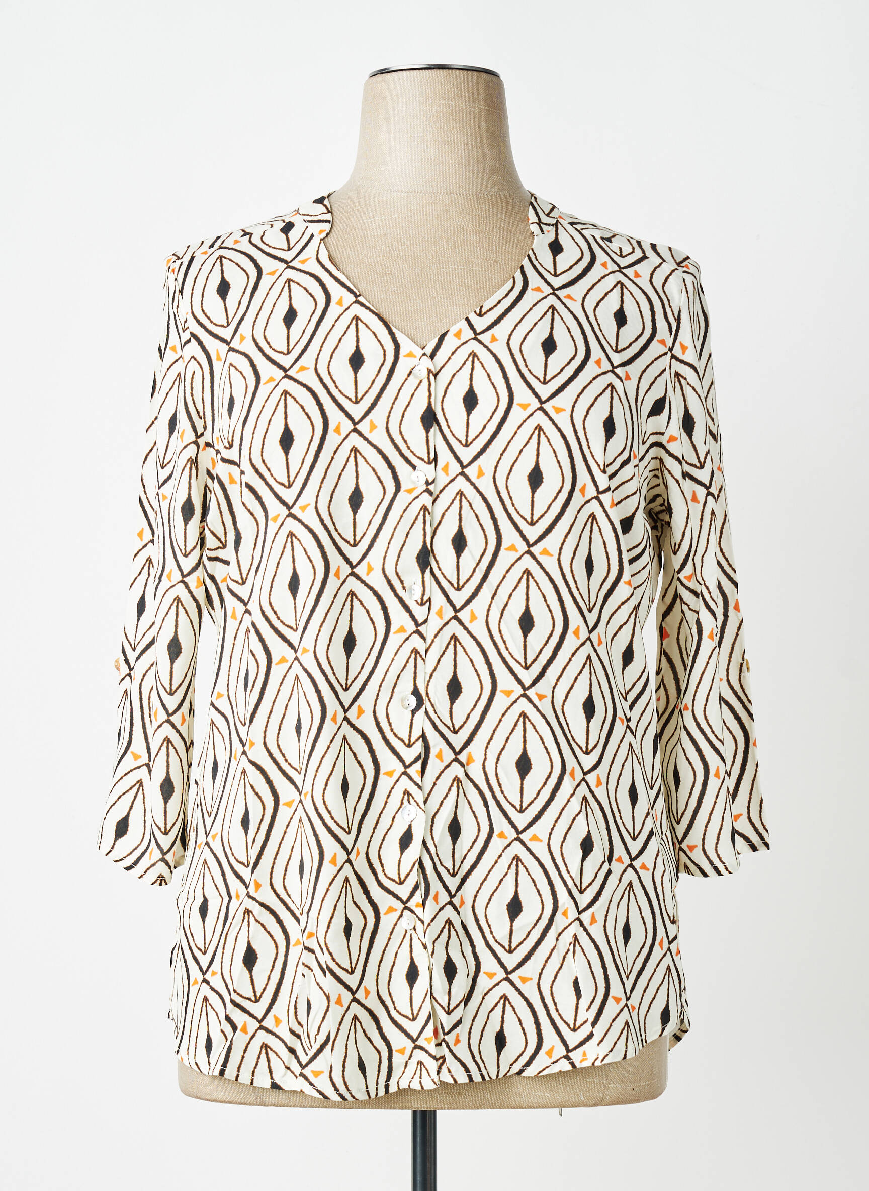 Blouse tissage popeline manches 3/4 blanc CHATELET femme