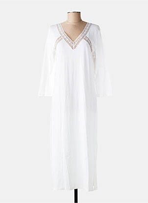 Robe longue col v manches 3/4 blanc LAURENCE TAVERNIER femme