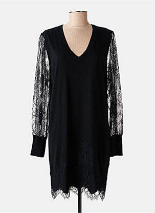Robe pull col v manches longues noir MARJOLAINE femme