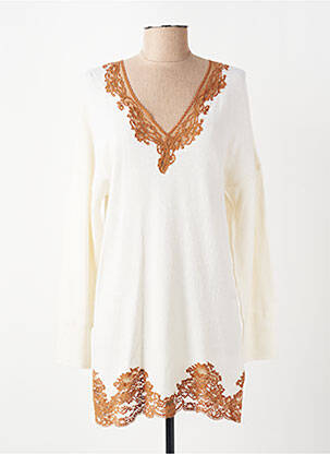 Pull tunique manches longues manches longues beige MARJOLAINE femme