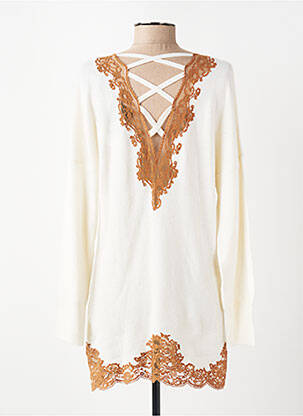 Pull tunique manches longues manches longues beige MARJOLAINE femme