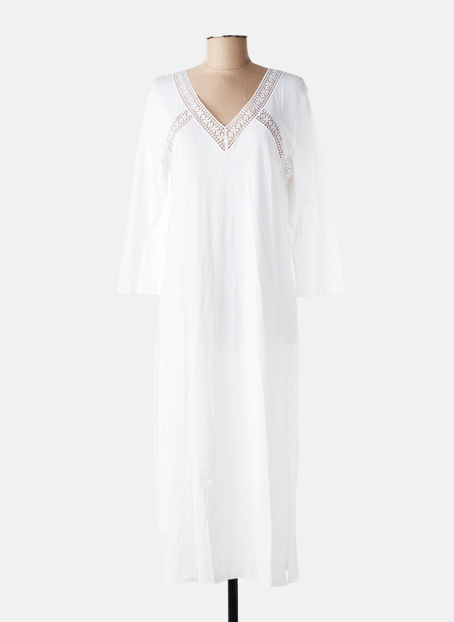 Robe longue col v manches 3/4 blanc LAURENCE TAVERNIER femme