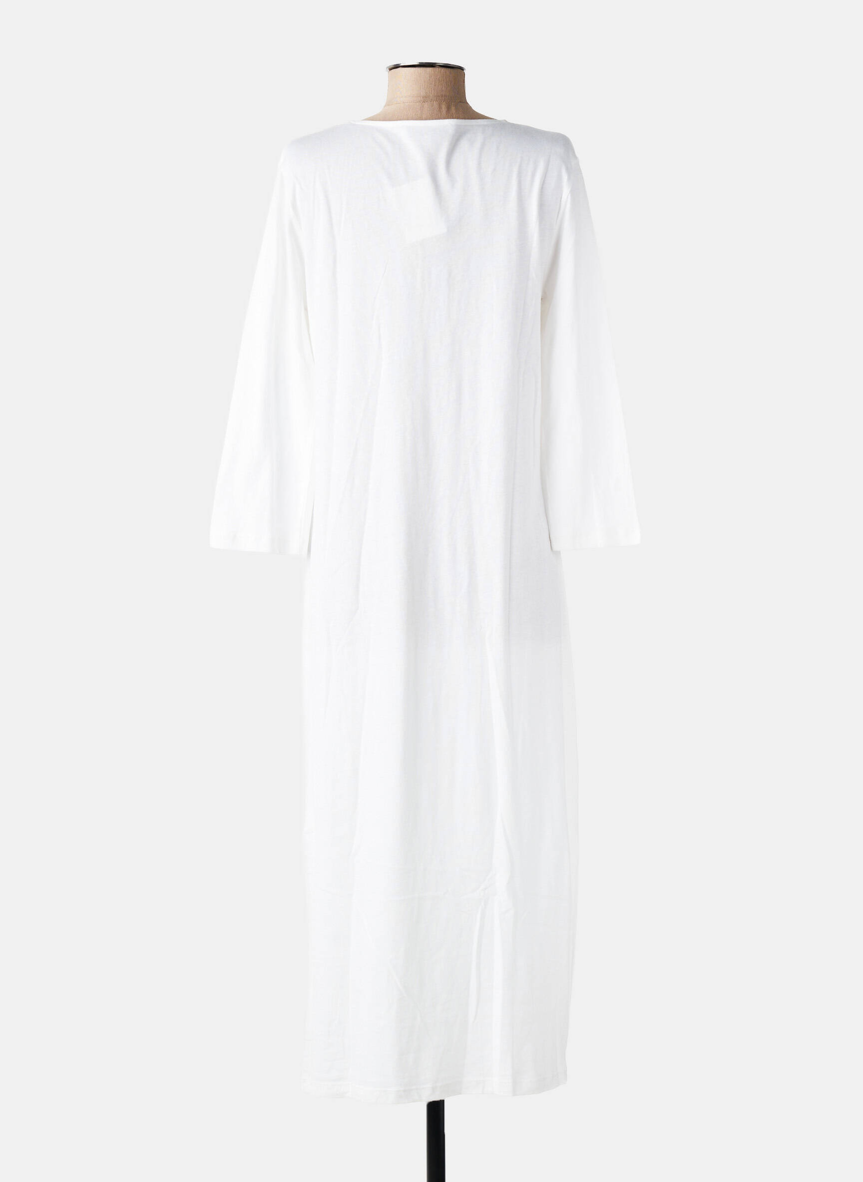 Robe longue col v manches 3/4 blanc LAURENCE TAVERNIER femme