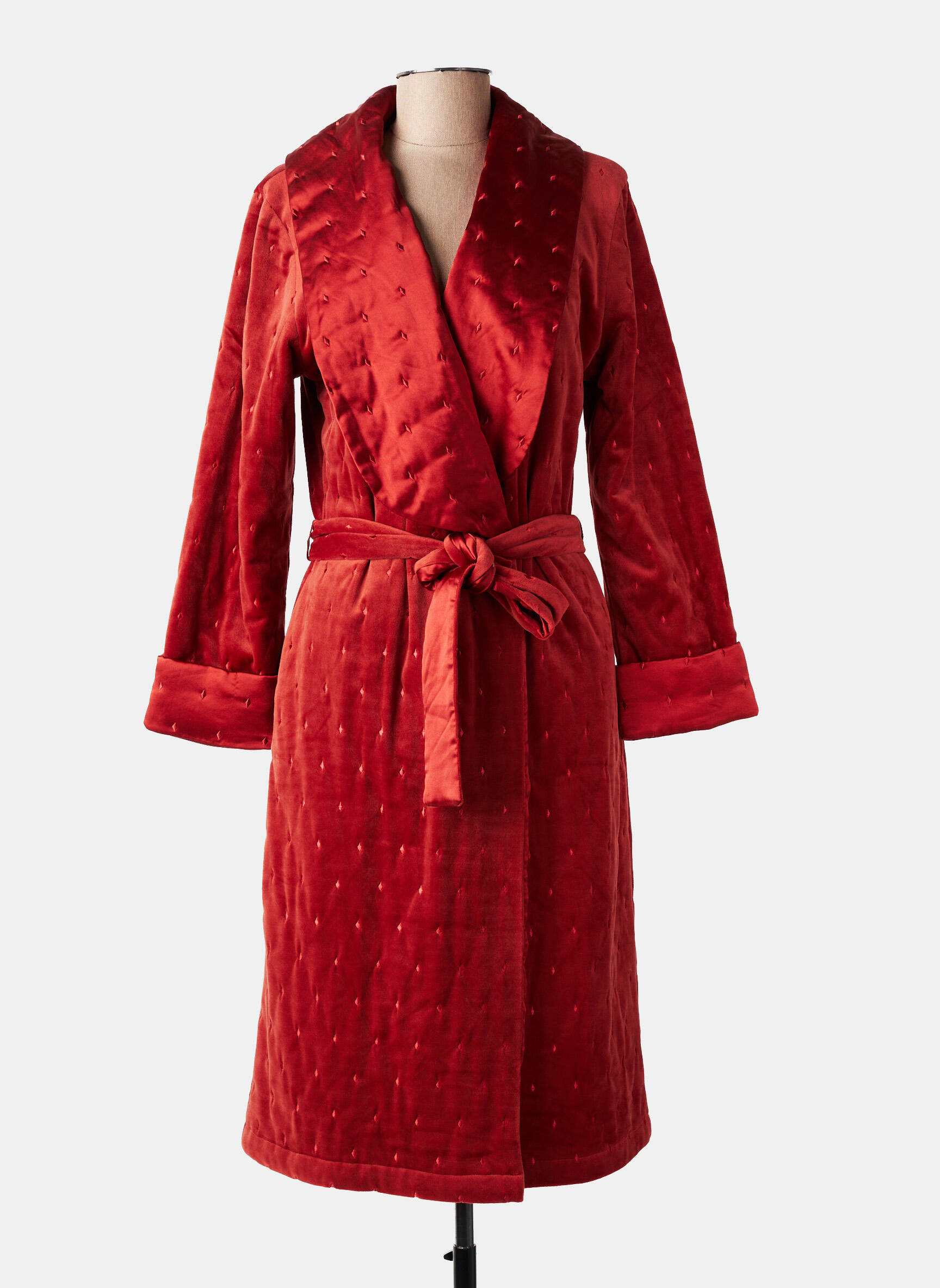 Robe de chambre col cache-coeur rouge MARJOLAINE femme
