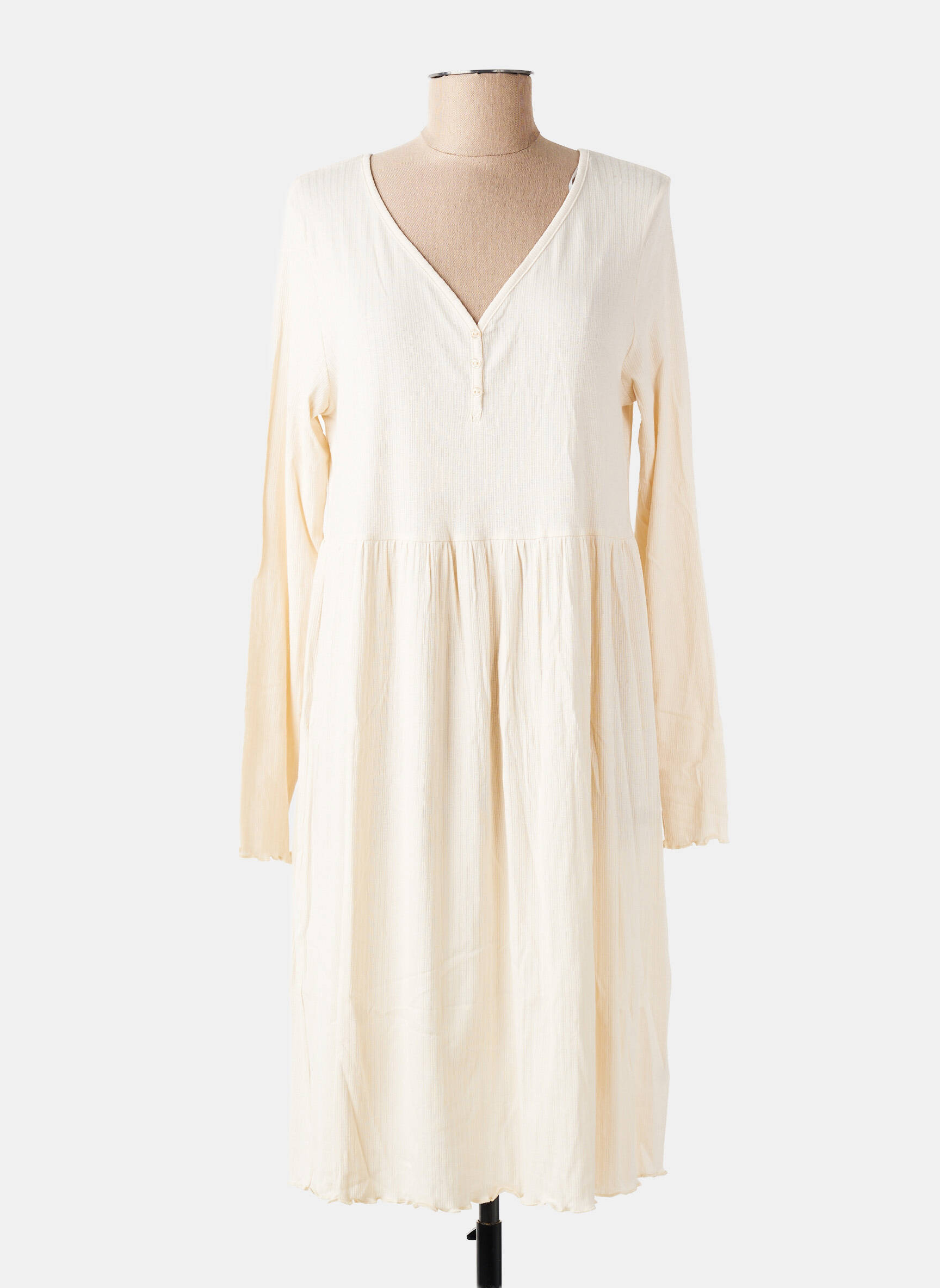 Robe mi-longue manches longues manches longues beige CALIDA femme
