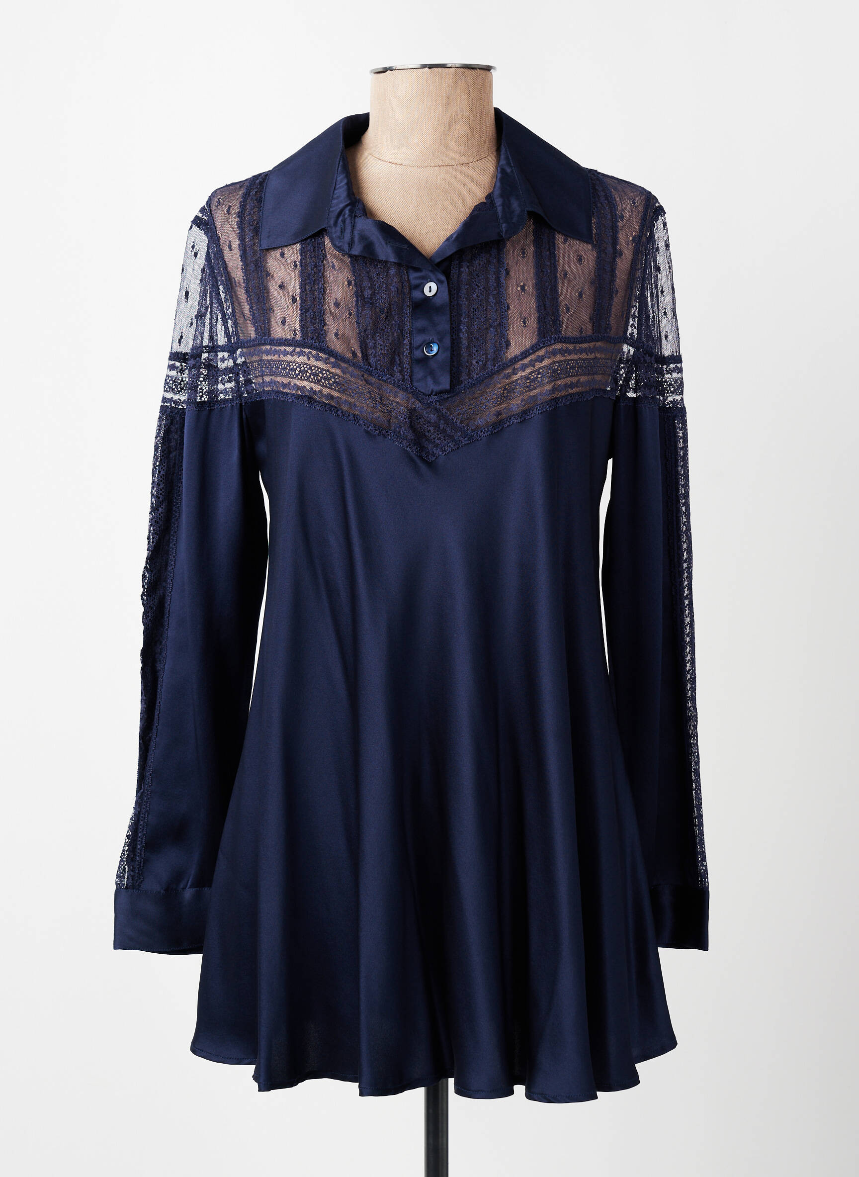 Tunique manches longues col chemisier bleu MARJOLAINE femme