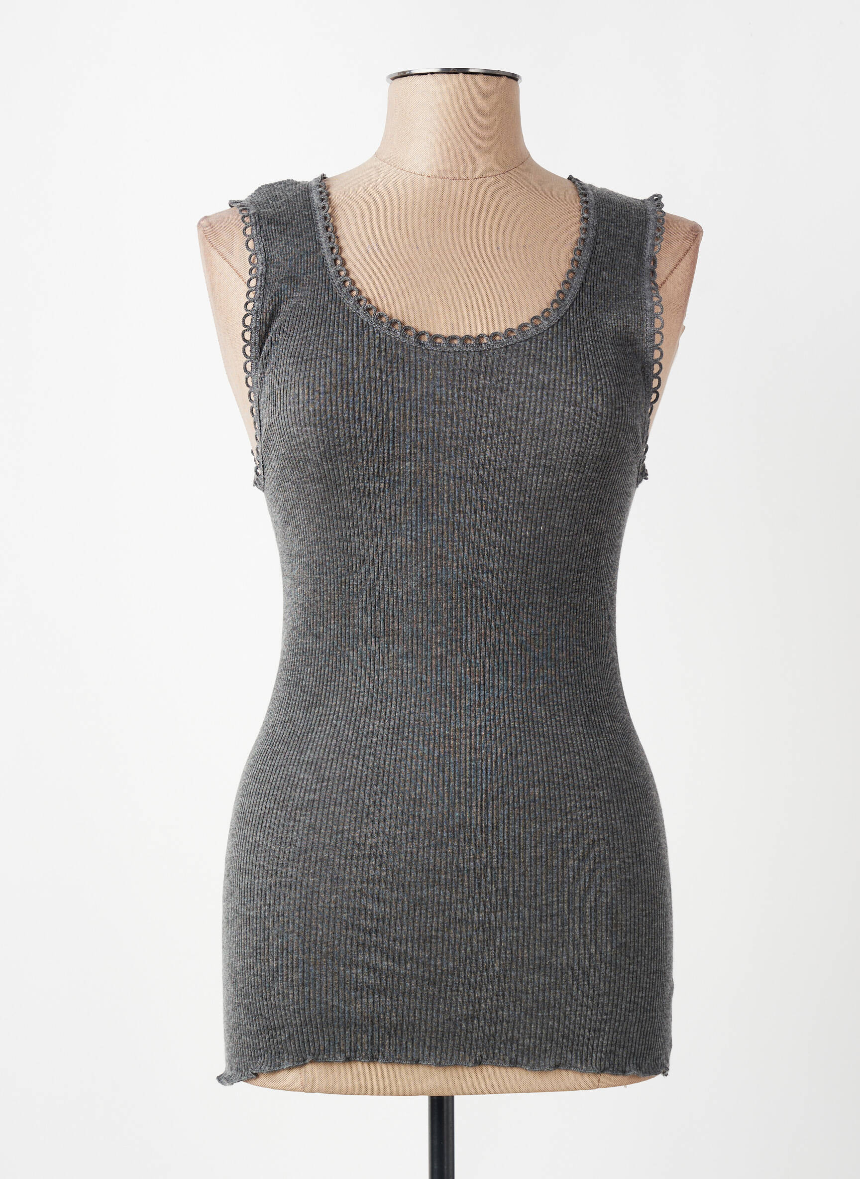 Débardeur tissage côtelé sans manche gris LISANZA femme