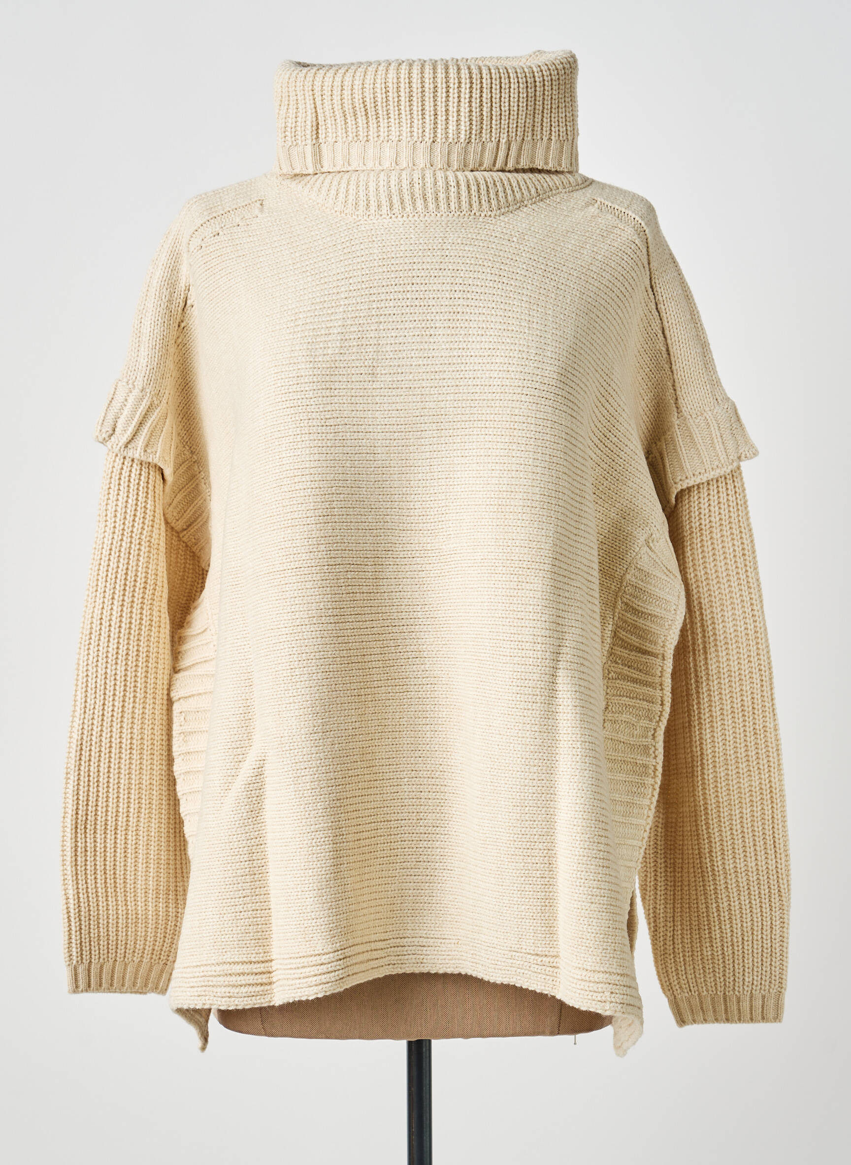 Pull col roulé coupe droite manches longues beige HEINE femme