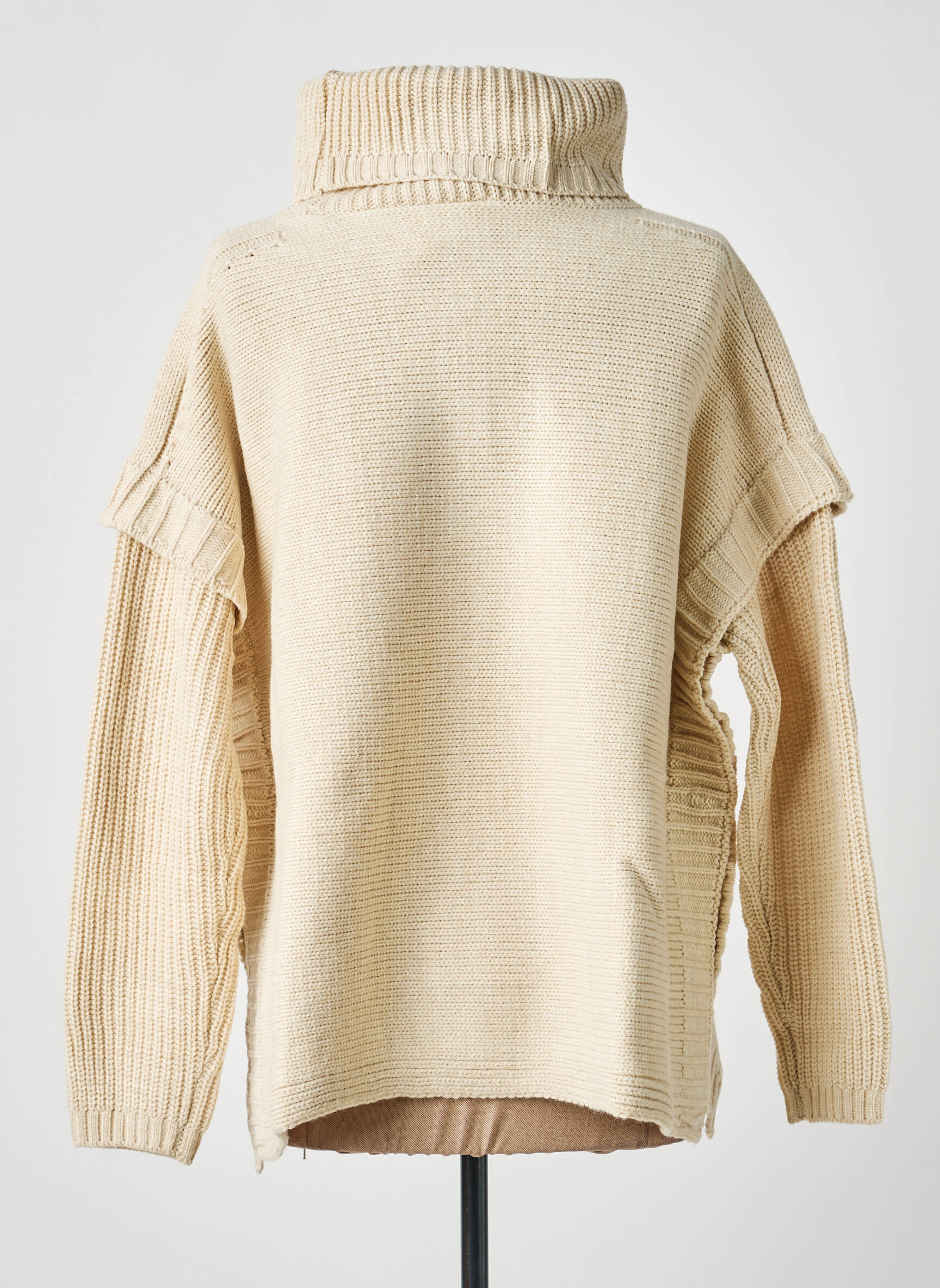 Pull col roulé coupe droite manches longues beige HEINE femme
