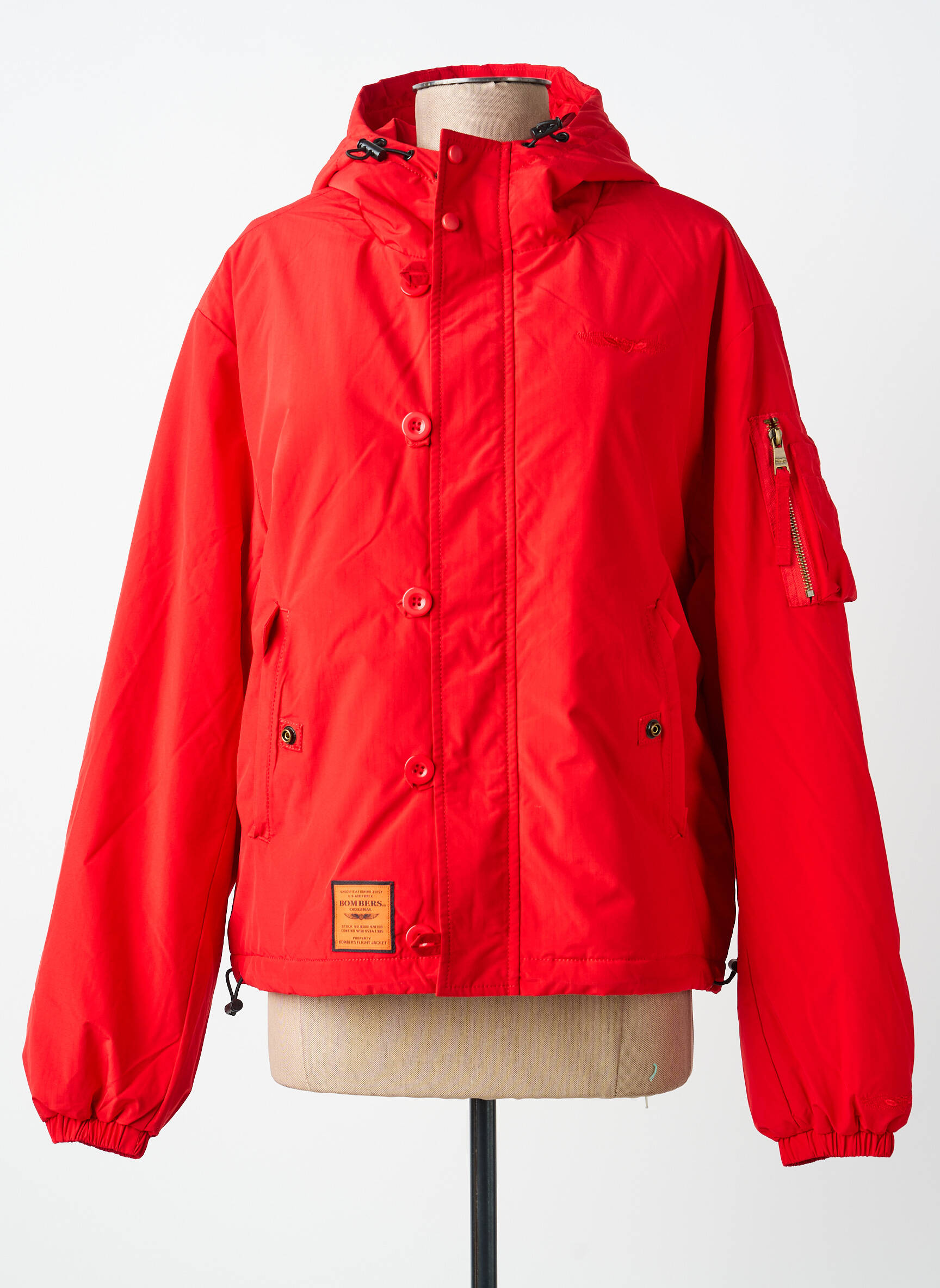 Doudoune manches longues a capuche rouge BOMBERS femme