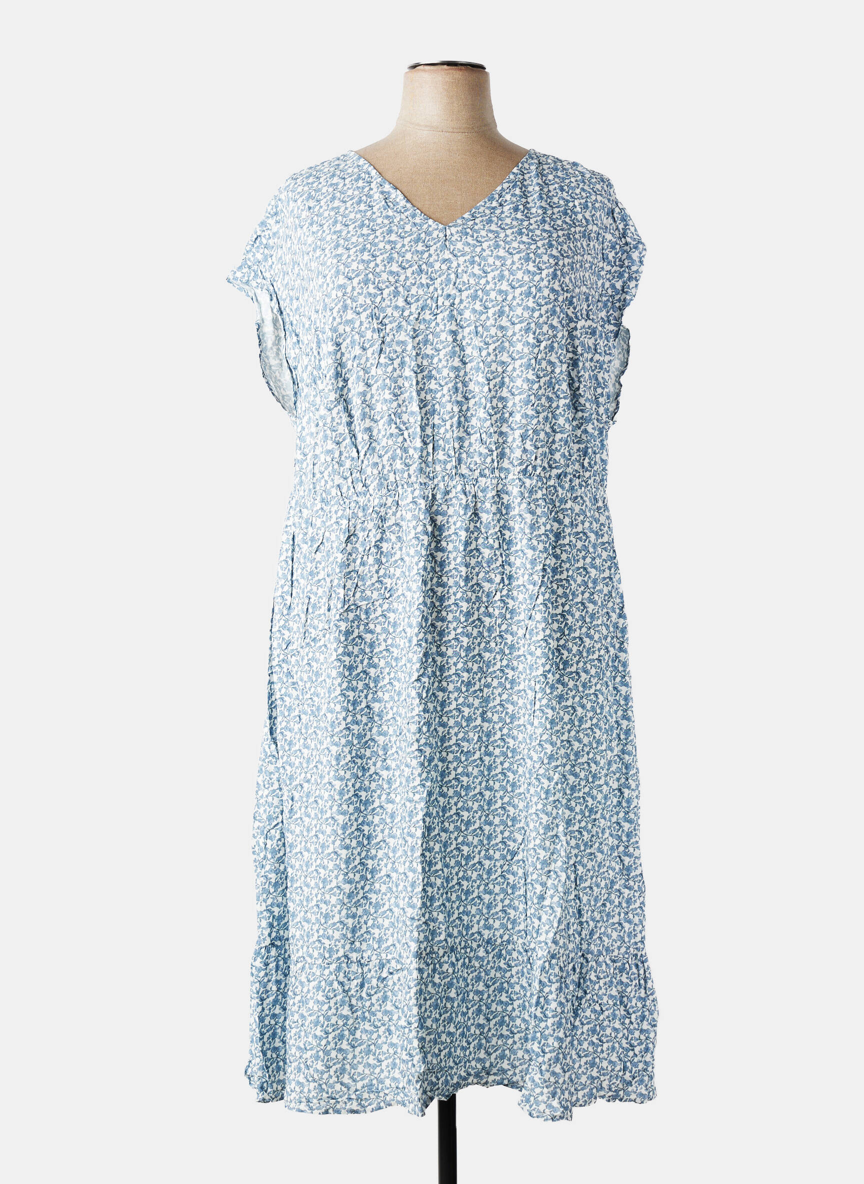 Robe mi-longue imprimé fleurs manches courtes bleu SHEEGO femme