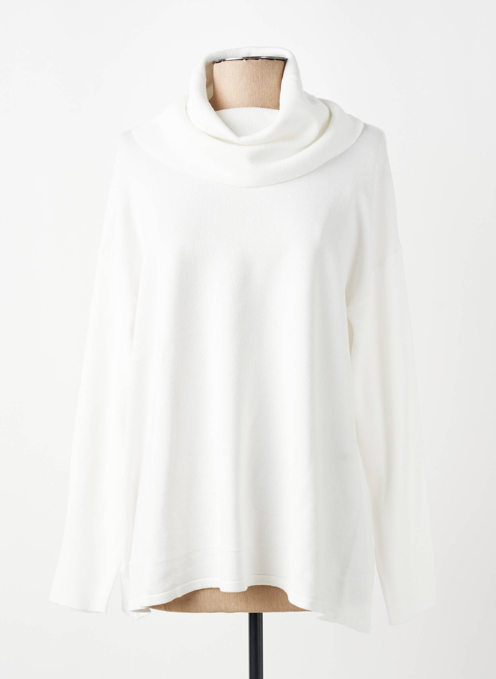 Pull col roulé coupe droite manches longues blanc HEINE femme