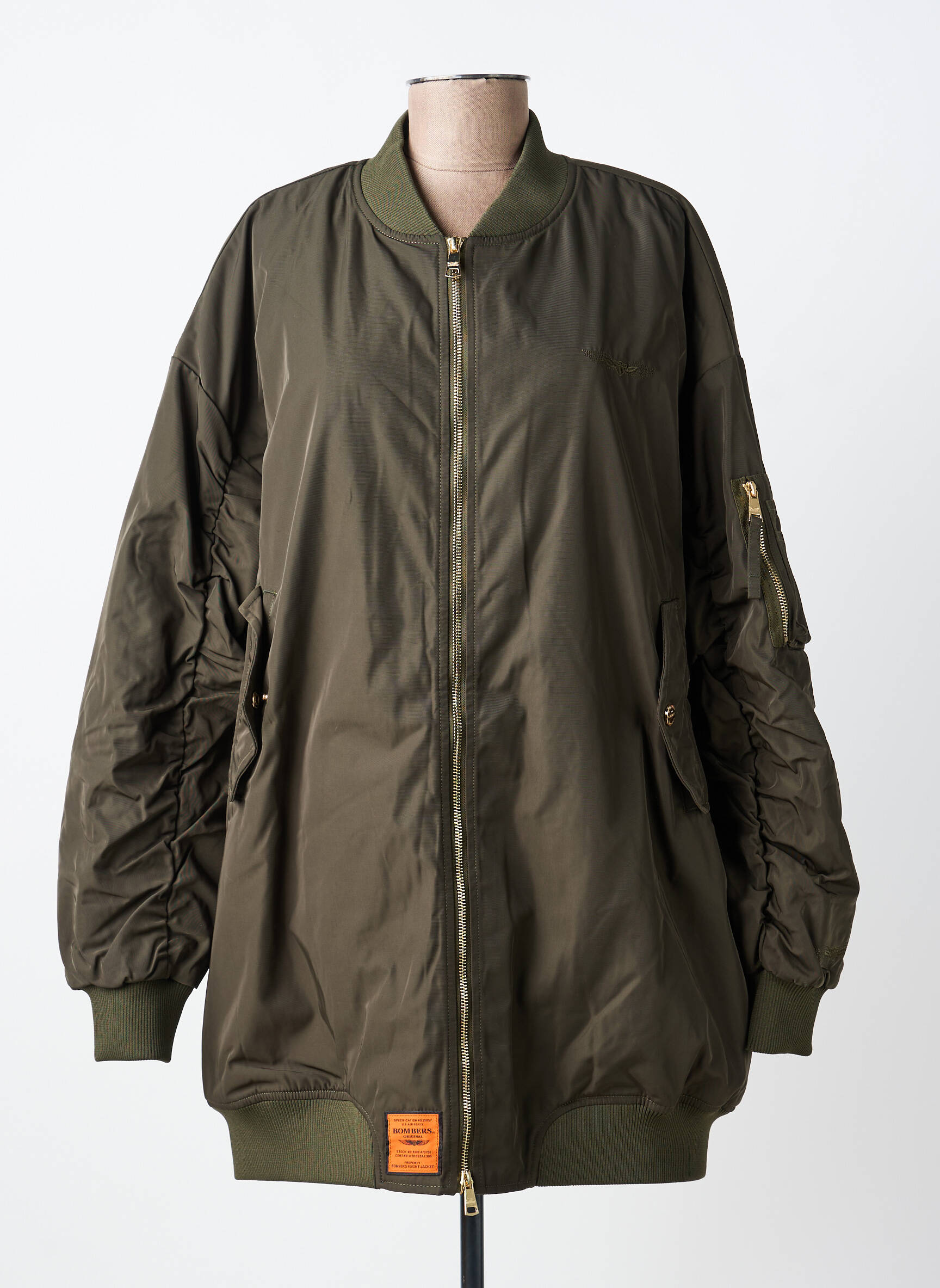 Blouson col v vert BOMBERS femme