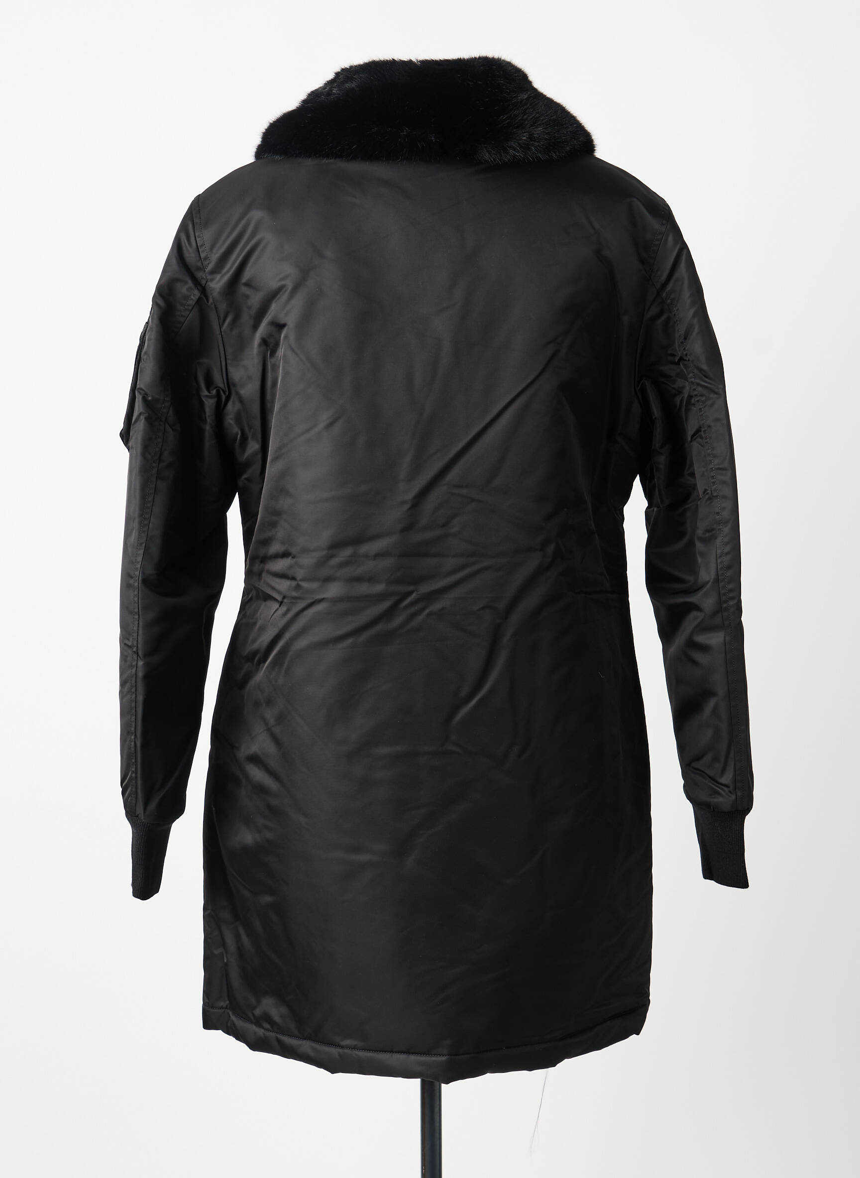 Manteau long coupe droite sans capuche noir BOMBERS femme