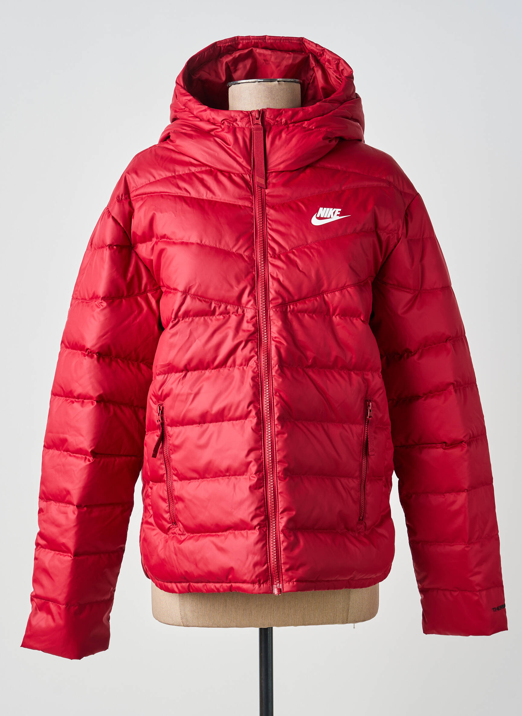 Doudoune manches longues a capuche rouge NIKE femme