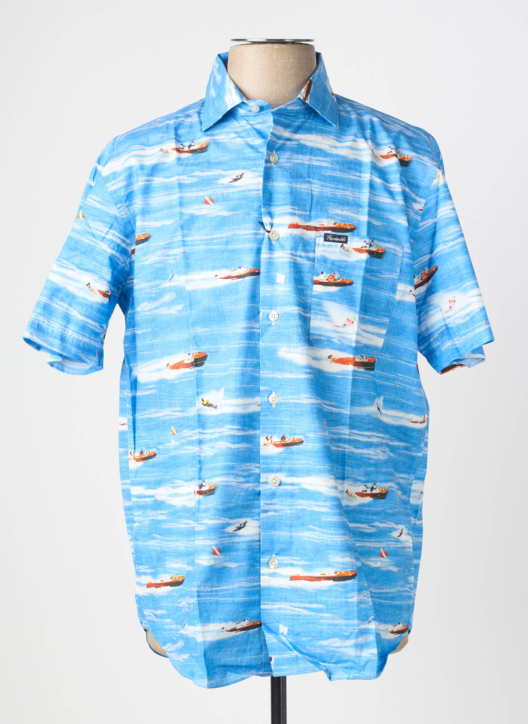 Chemise manches courtes imprimé fantaisie bleu FACONNABLE homme