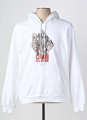 Sweat-shirt à capuche sérigraphie floquée manches longues blanc CAVALLI homme