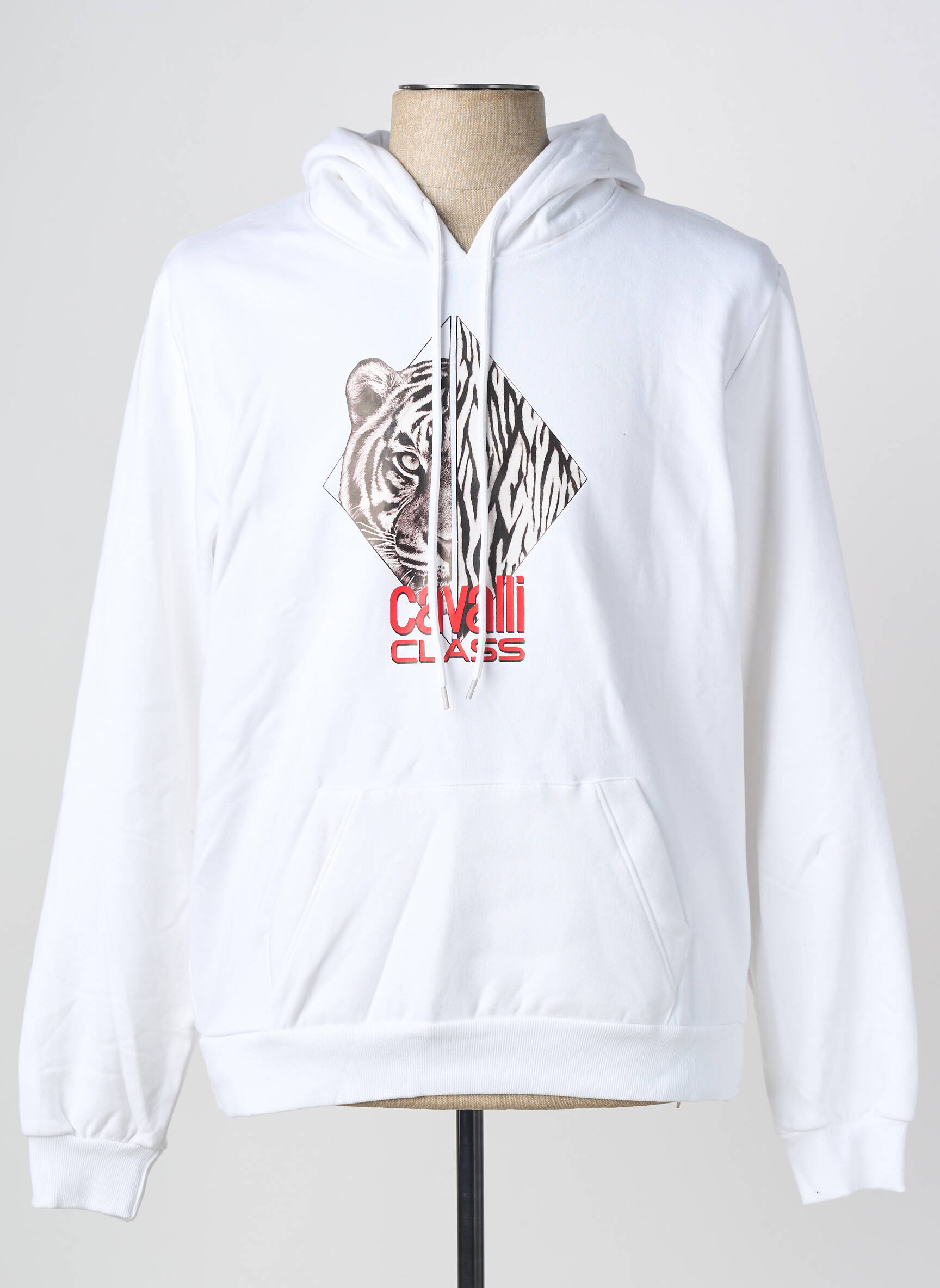 Sweat-shirt à capuche sérigraphie floquée manches longues blanc CAVALLI homme