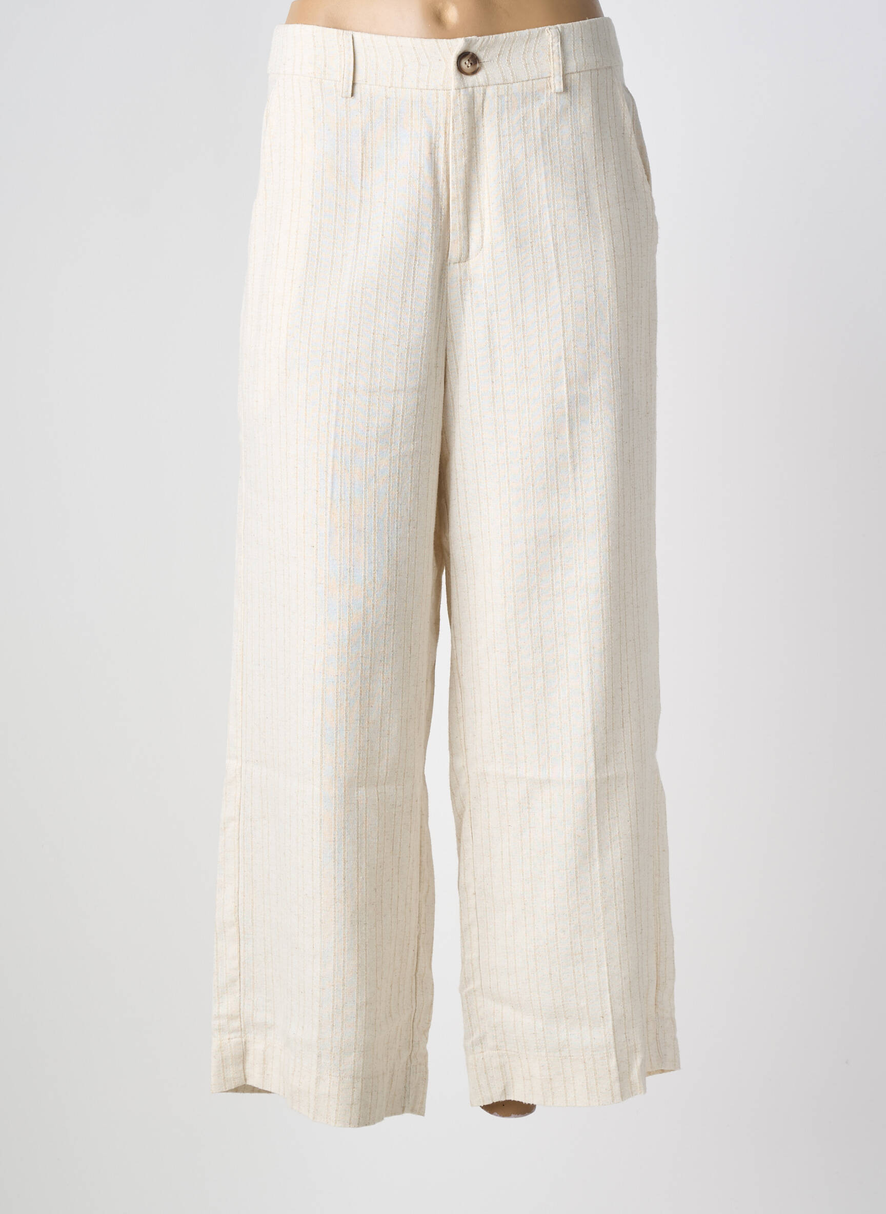 Pantalon droit fermeture zippée sous rabat boutonné taille normale beige GRACE & MILA femme