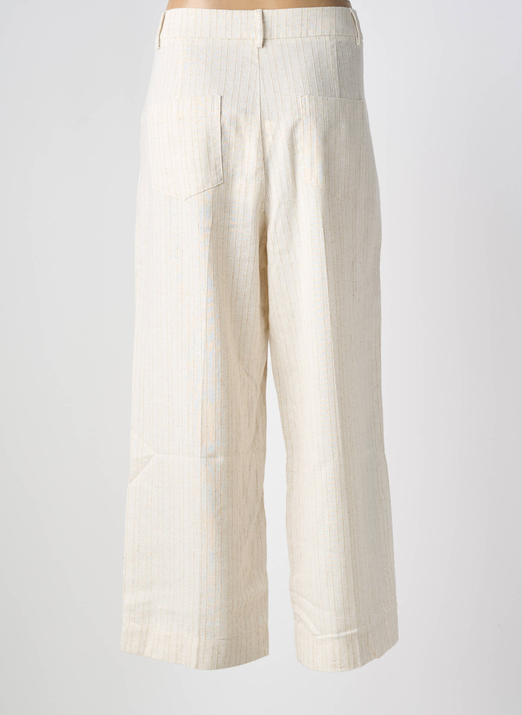 Pantalon droit fermeture zippée sous rabat boutonné taille normale beige GRACE & MILA femme