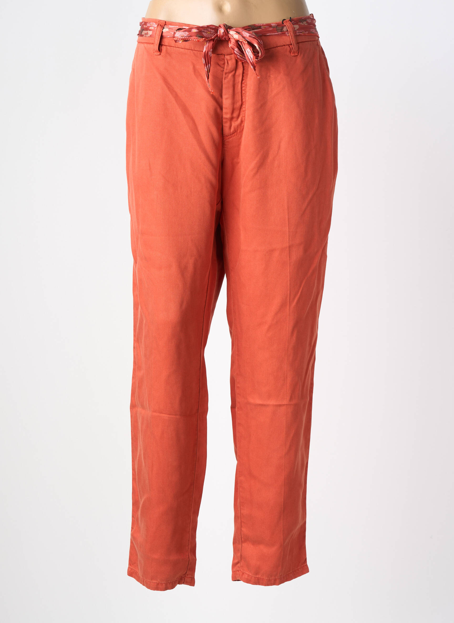 Pantalon droit tissage popeline taille normale orange LABDIP femme