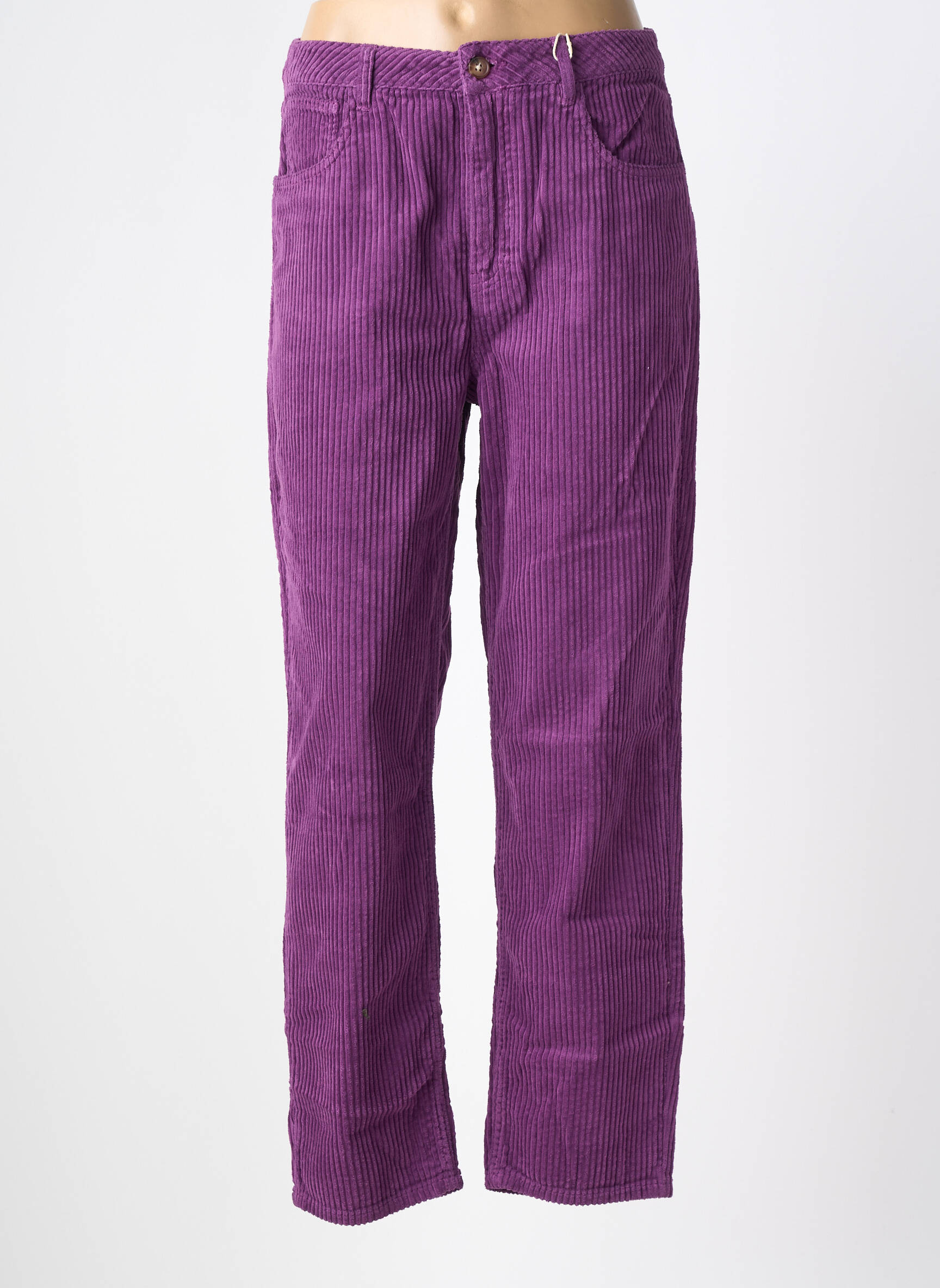 Pantalon droit fermeture zippée sous rabat boutonné taille normale violet LABDIP femme